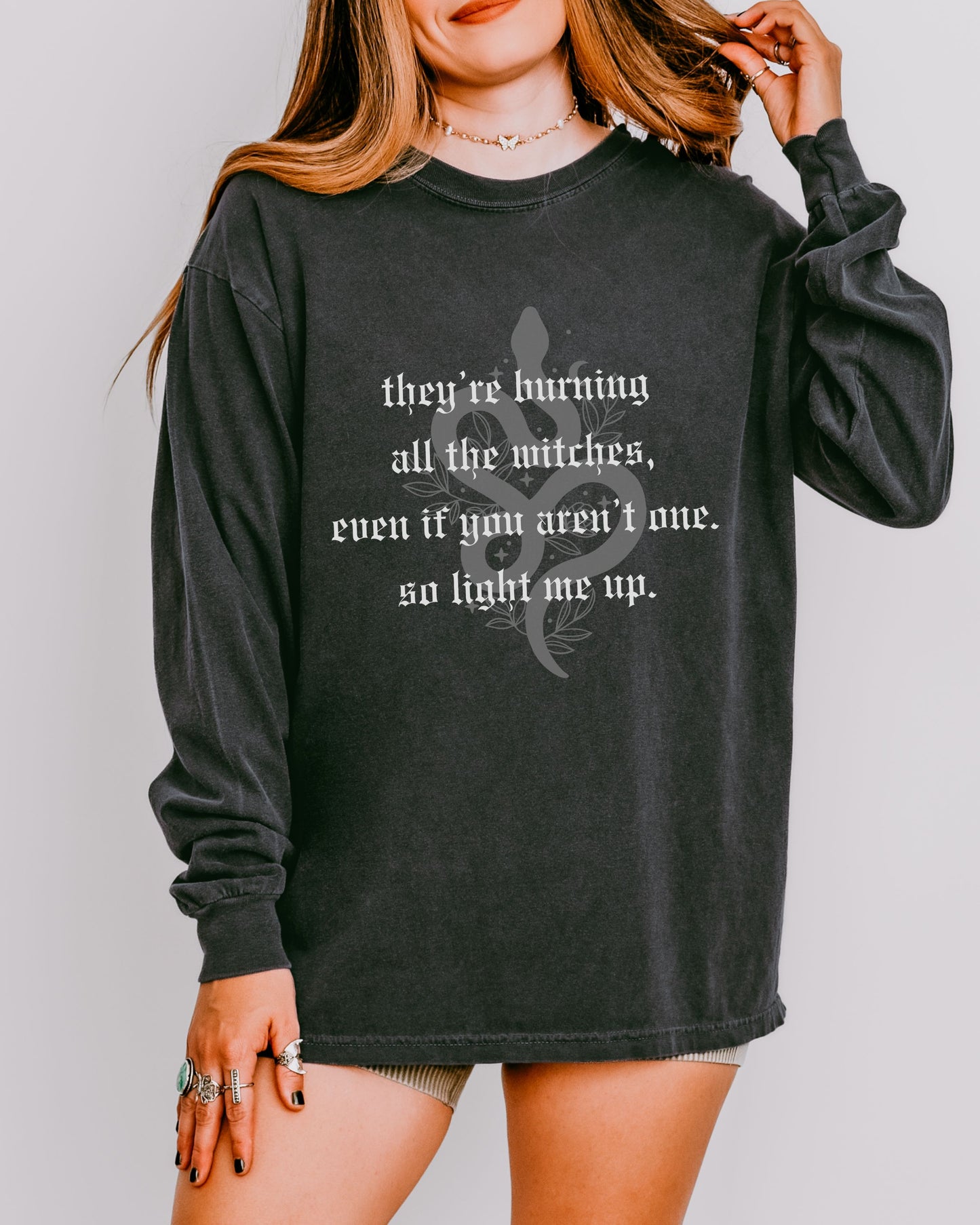 Witchy Vibes Long Sleeve Shirt – Comfort Colors Gothic Celestial Snake Tee