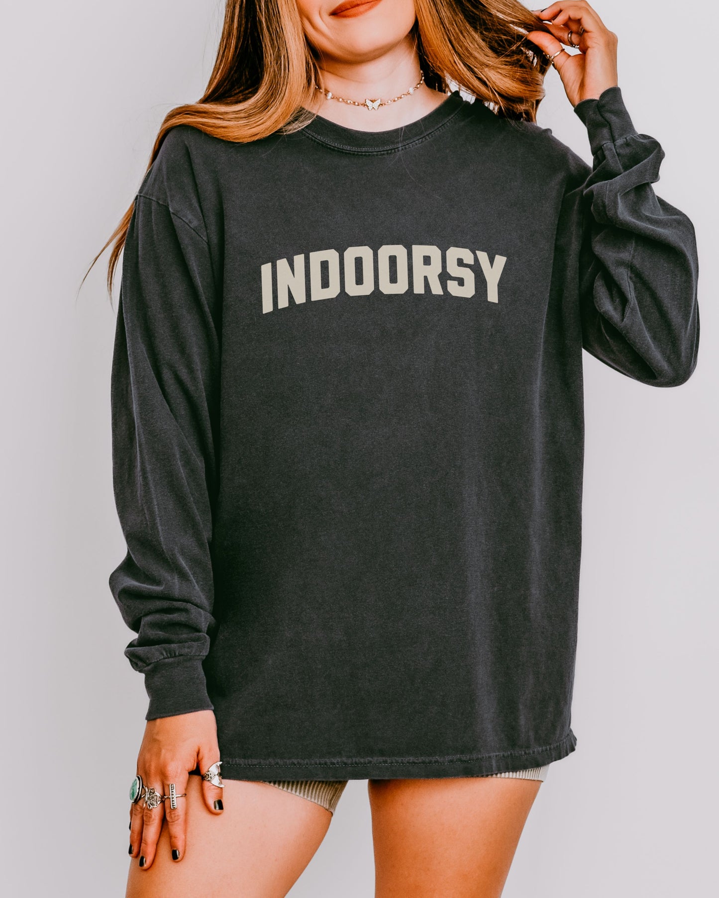 Indoorsy Long Sleeve Shirt – Comfort Colors Cozy Sarcastic Tee for Introverts and Homebodies