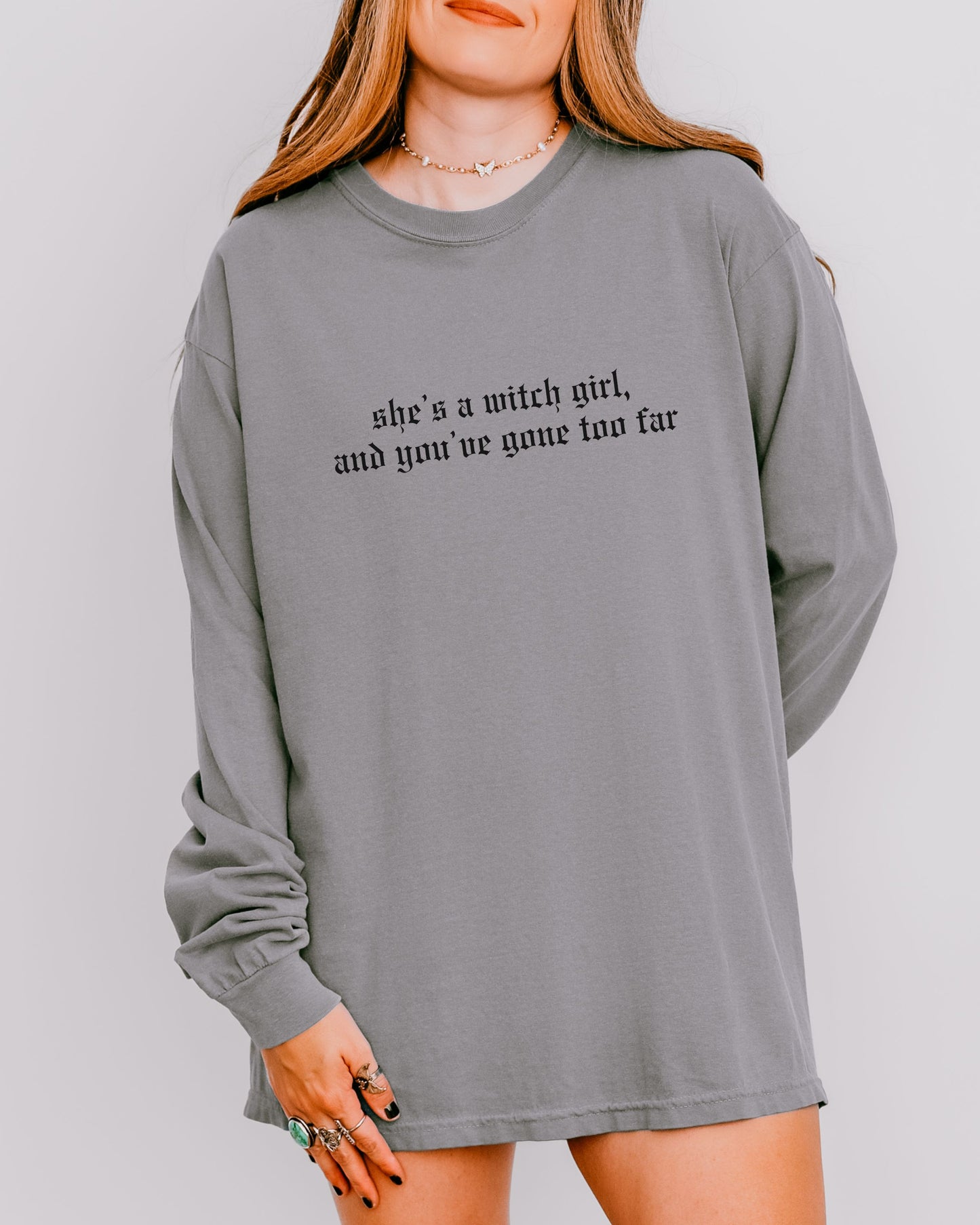 She’s a Witch Girl Long Sleeve Shirt – Comfort Colors Gothic Feminist Tee