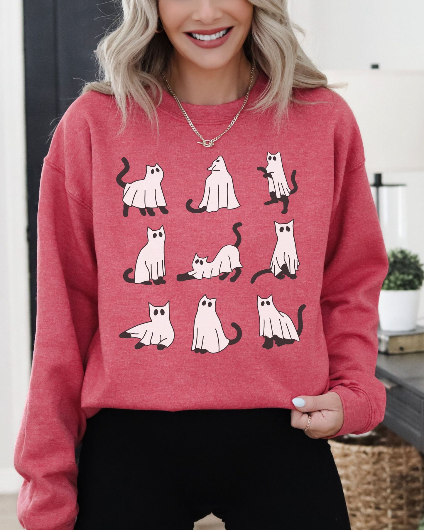 Cute Ghost Cats Sweatshirt – Halloween Cat Graphic Crewneck