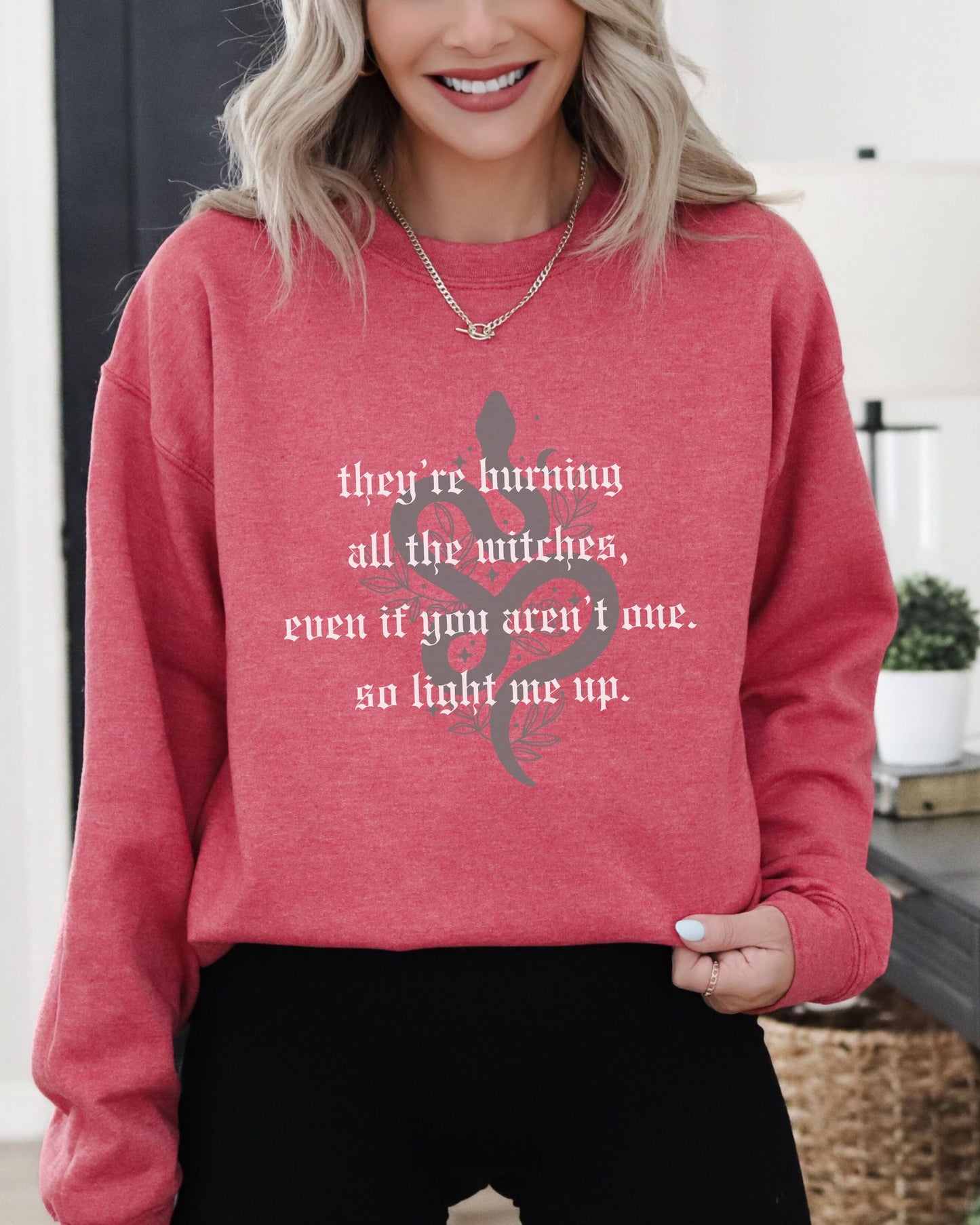 Witchy Vibes Crewneck Sweatshirt - Gildan Gothic Celestial Snake Crewneck