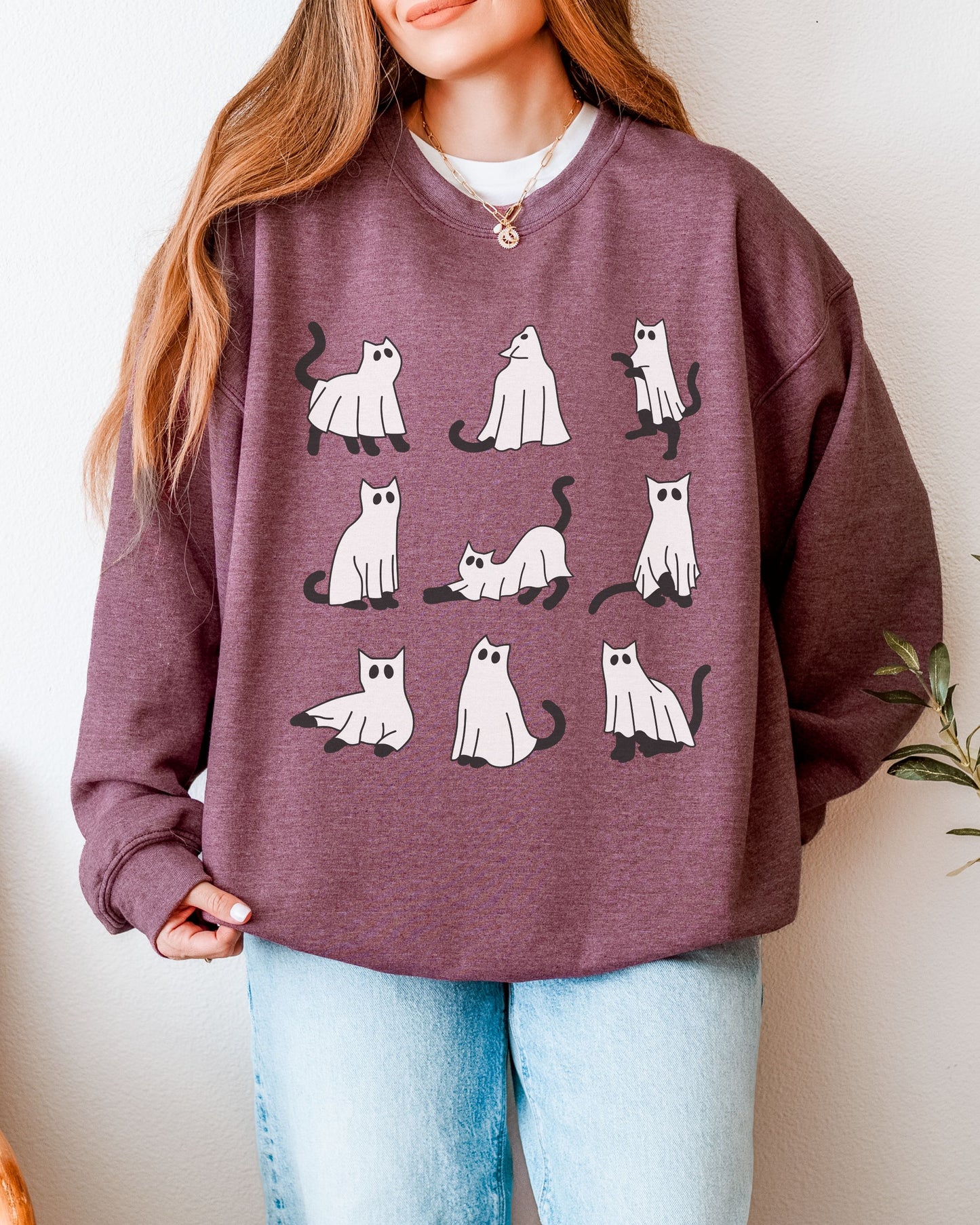 Cute Ghost Cats Sweatshirt – Halloween Cat Graphic Crewneck