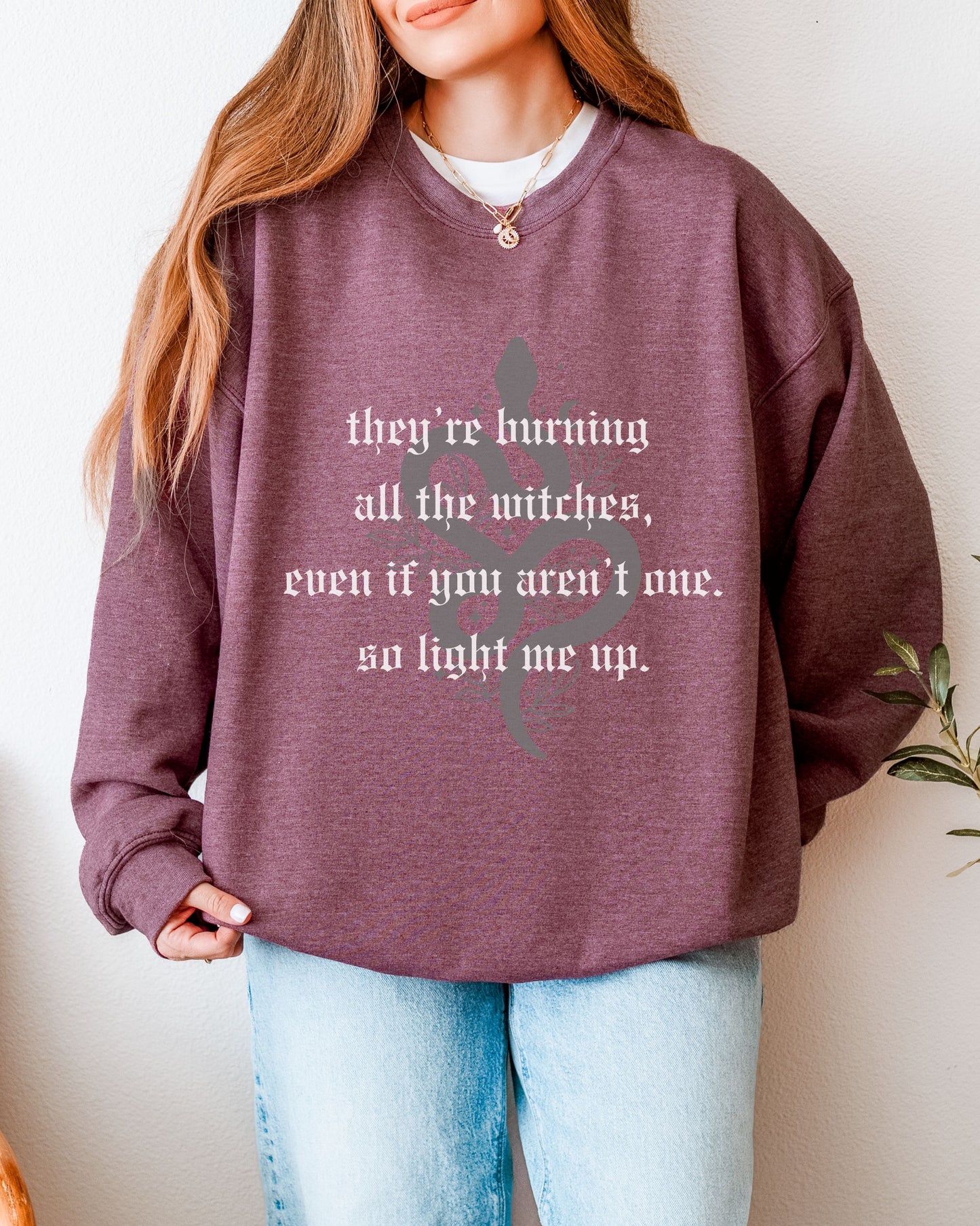 Witchy Vibes Crewneck Sweatshirt - Gildan Gothic Celestial Snake Crewneck