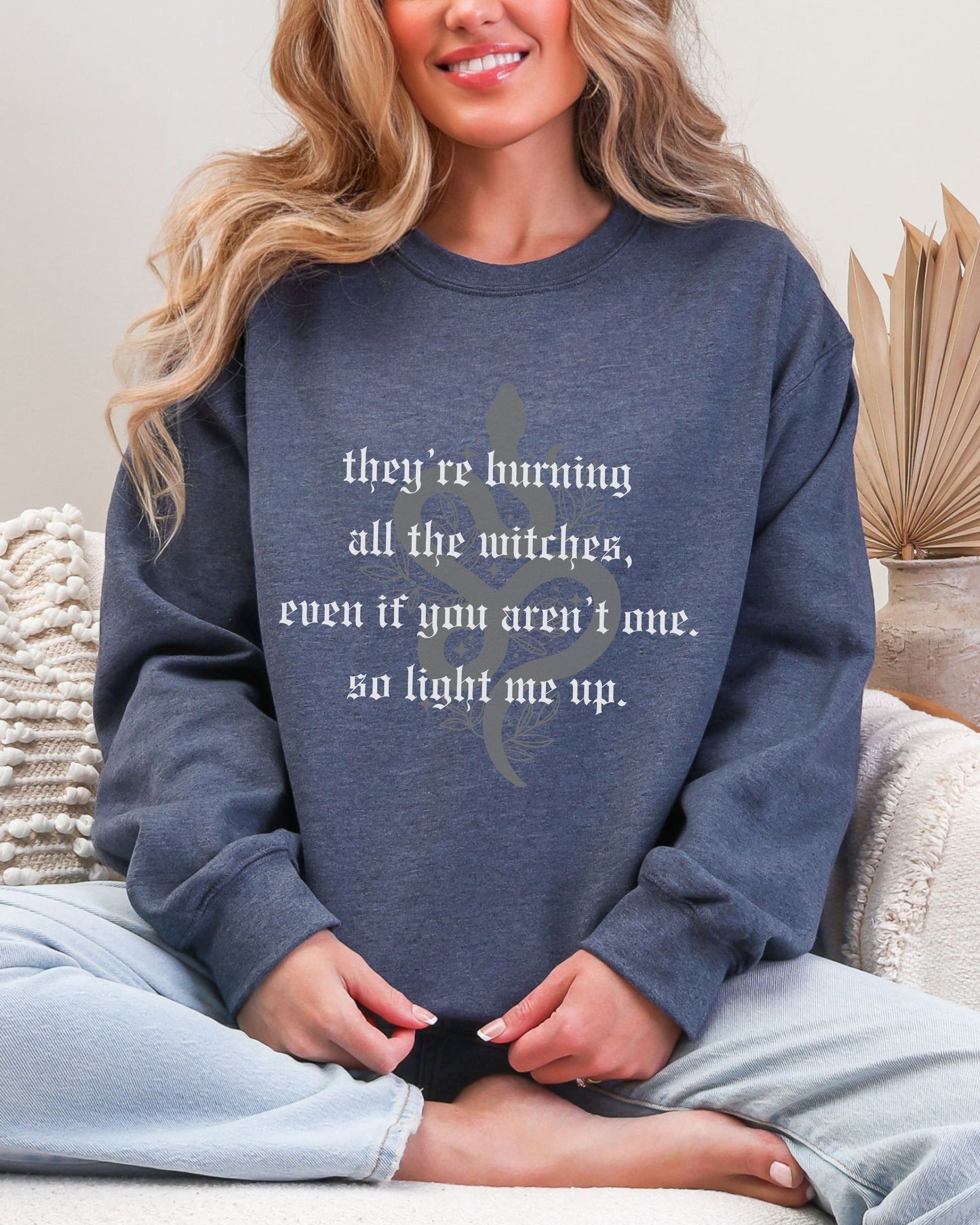 Witchy Vibes Crewneck Sweatshirt - Gildan Gothic Celestial Snake Crewneck