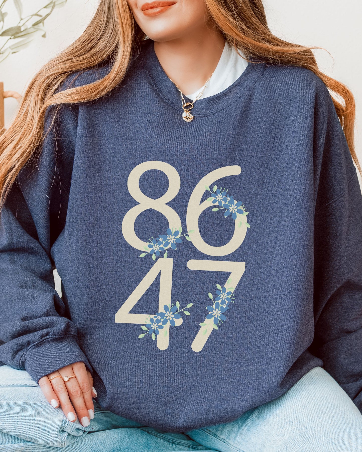 Floral 8647 Sweatshirt – Gildan Minimalist Anti-Trump Political Crewneck