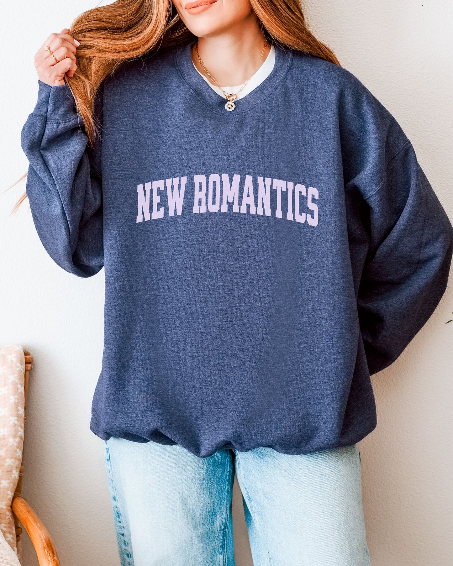 New Romantics Sweatshirt – Gildan Collegiate Font Graphic Crewneck