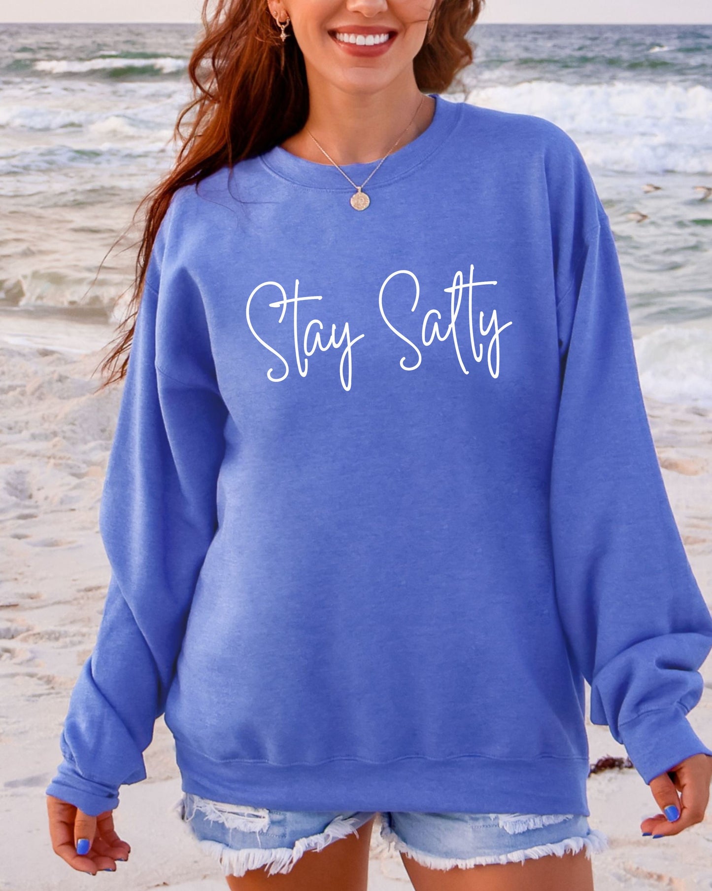 Stay Salty Sweatshirt – Coastal Gildan Crewneck Graphic Pullover