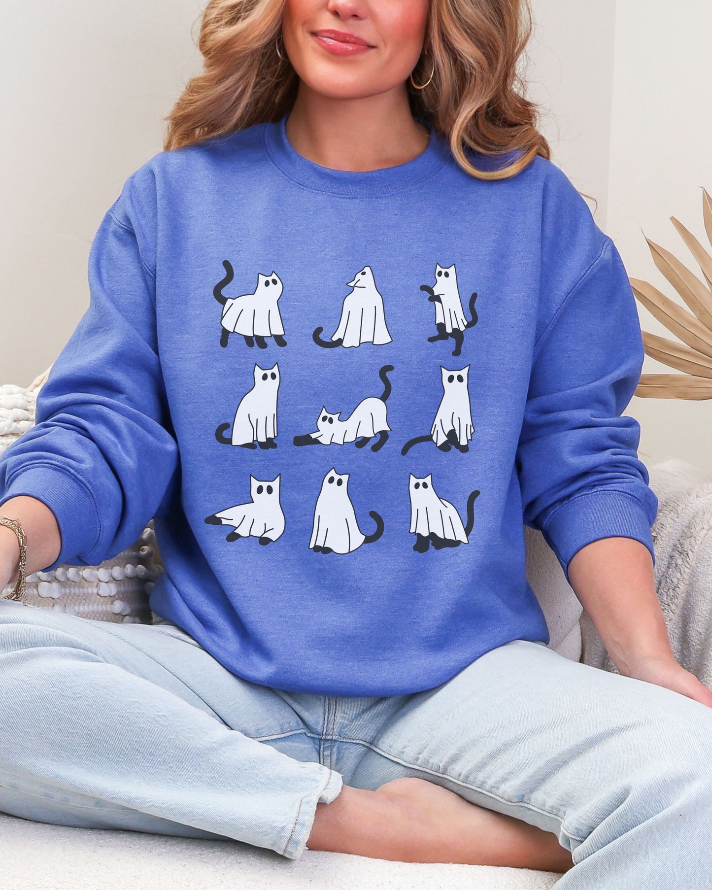 Cute Ghost Cats Sweatshirt – Halloween Cat Graphic Crewneck