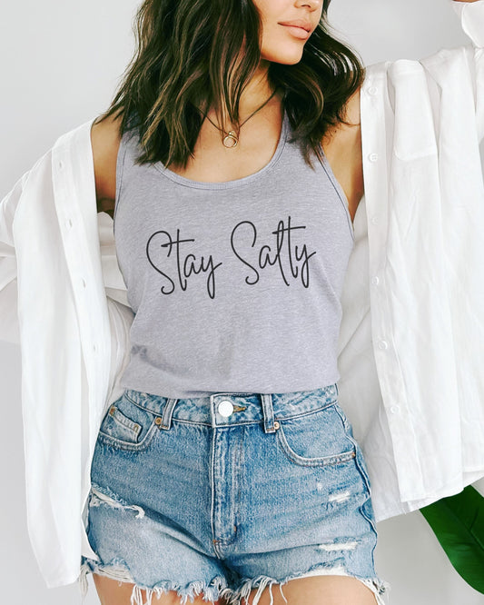 Stay Salty Slim Fit Racerback Tank – Graphic Beach & Workout Top