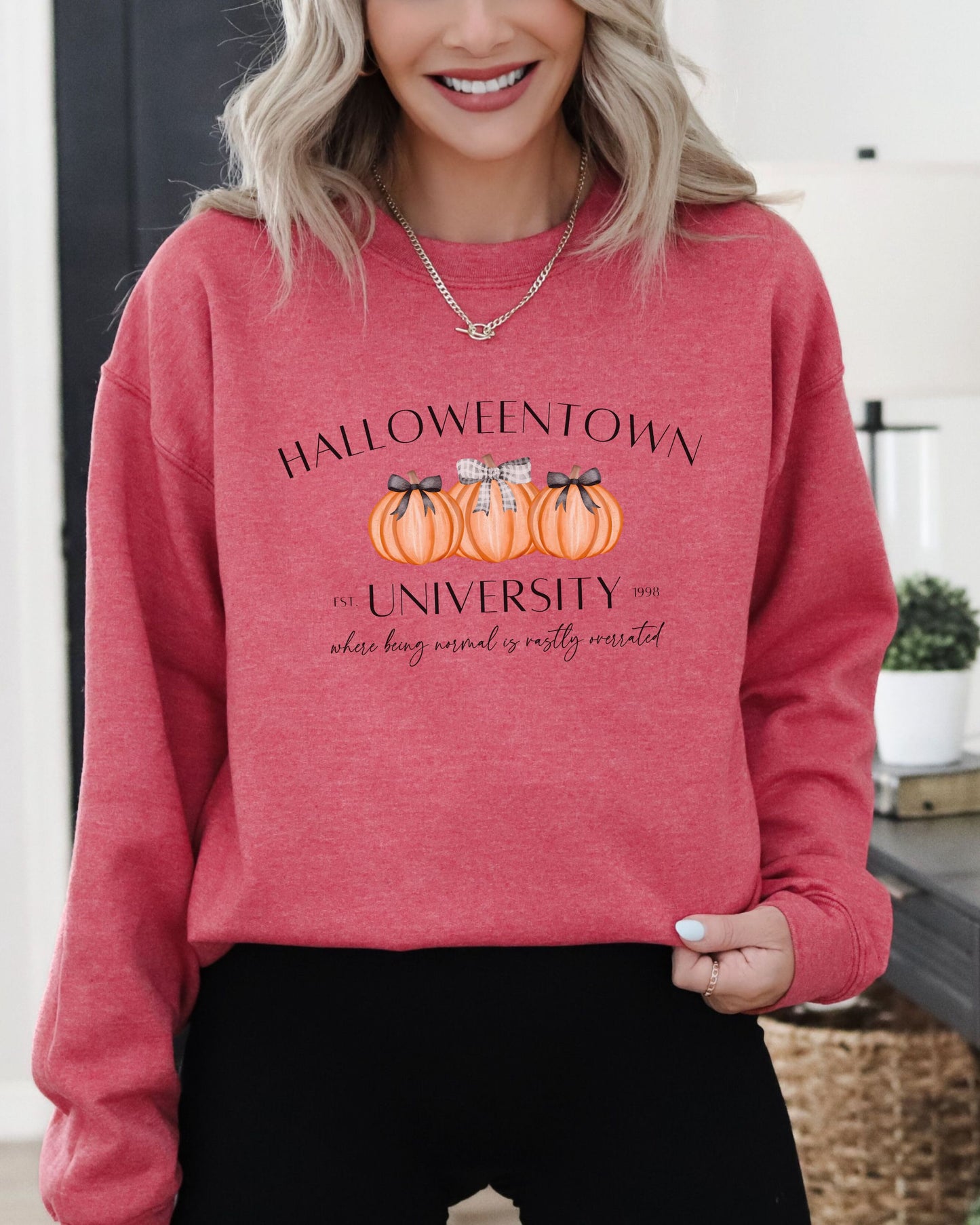 Halloweentown University Sweatshirt – Gildan Crewneck with Coquette Pumpkins