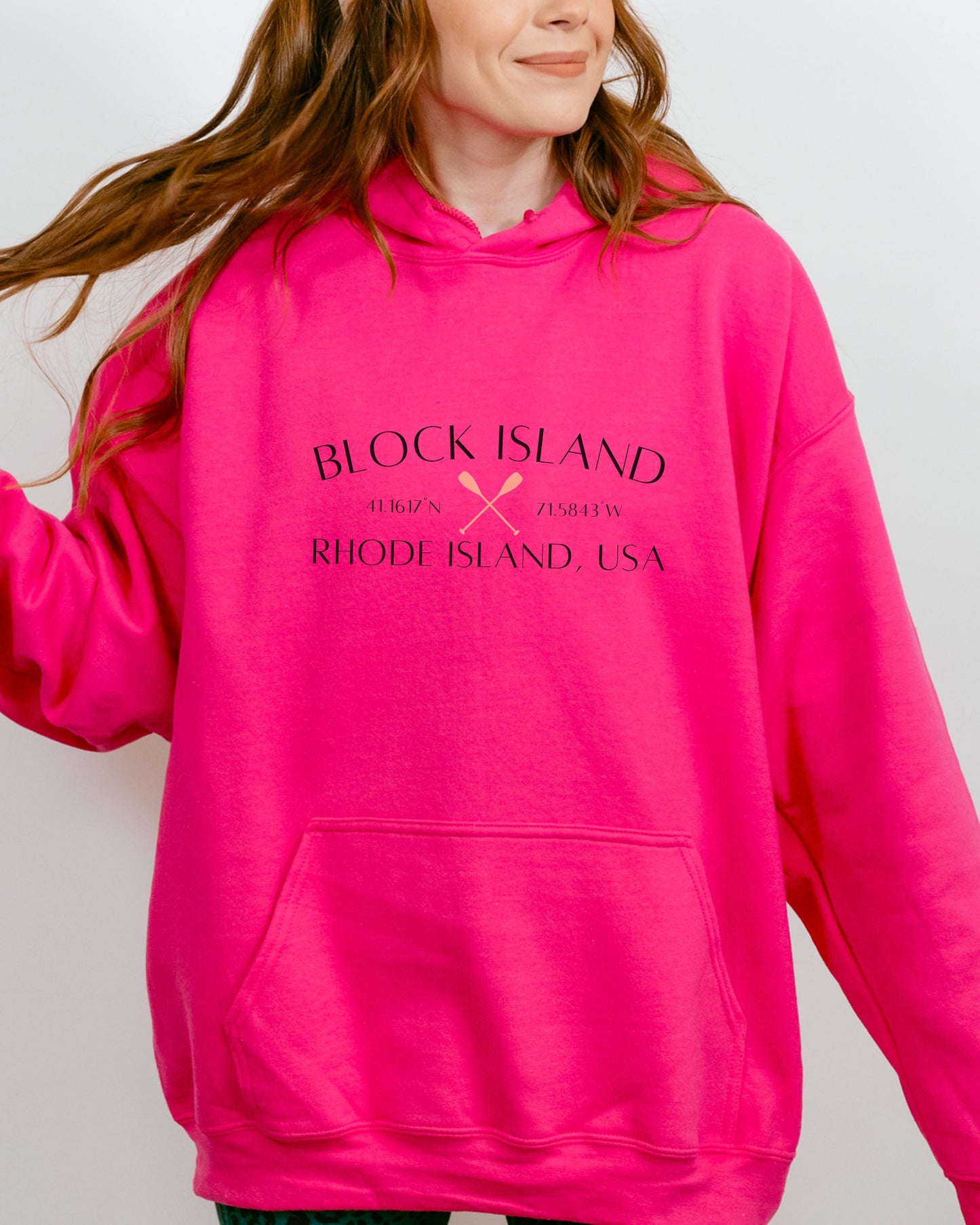 Block Island Rhode Island Hoodie – Gildan Graphic Hoodie with Paddles & Coordinates