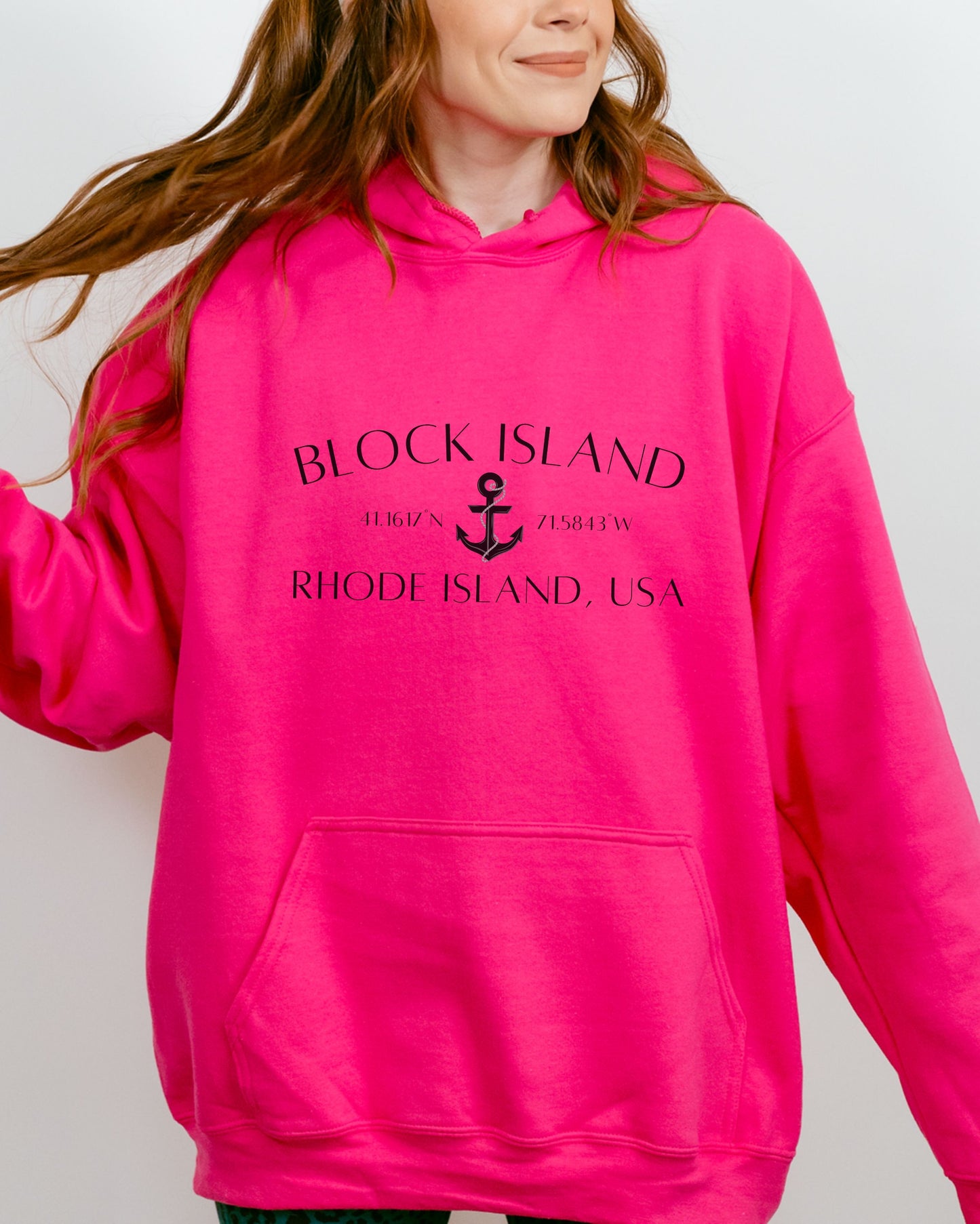 Block Island Rhode Island Hoodie – Gildan Graphic Hoodie with Anchor & Coordinates
