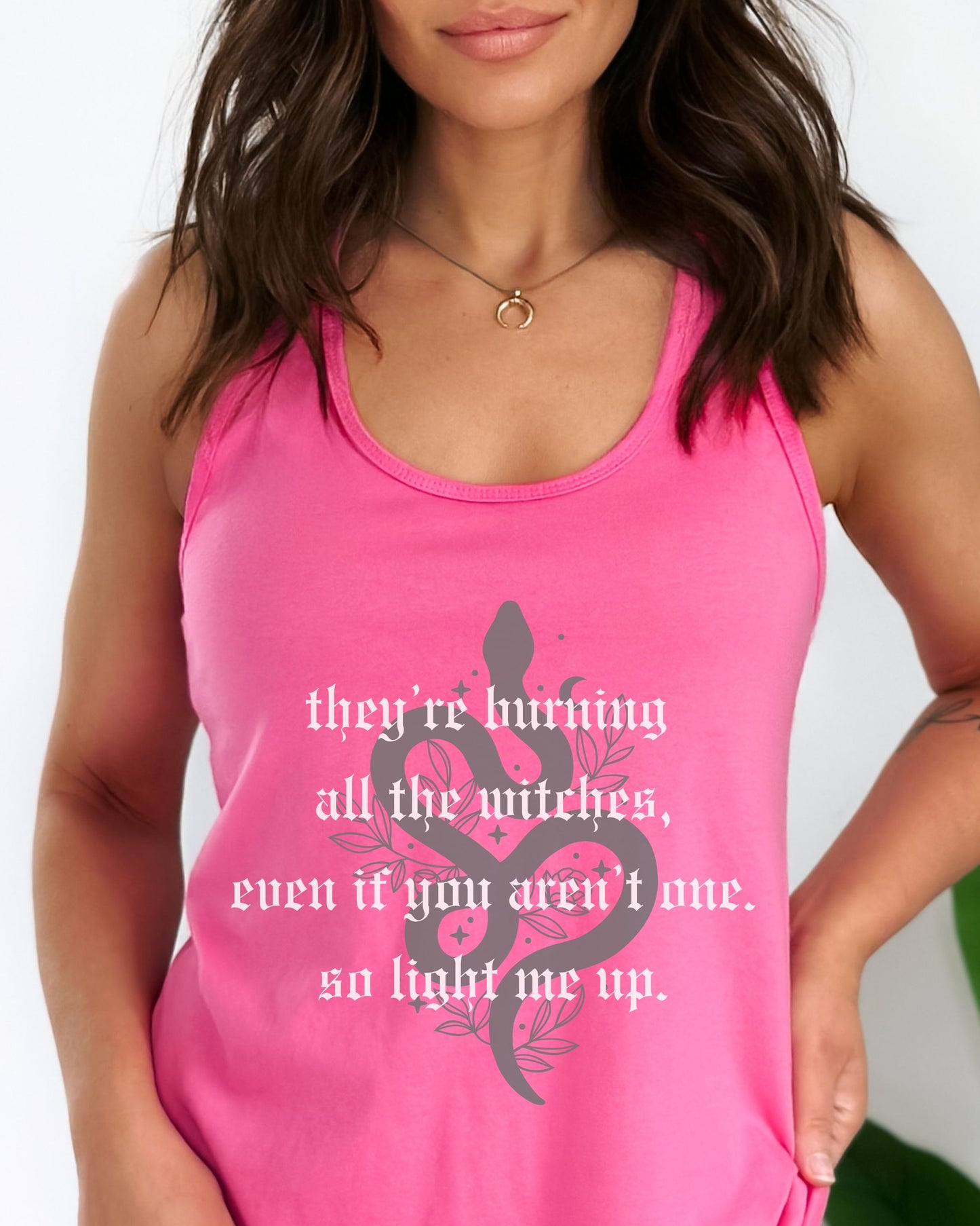 Witchy Vibes Slim Fit Racerback Tank Top – Next Level Gothic Celestial Snake Tank
