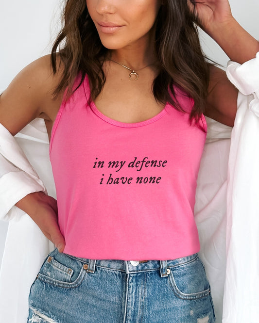in my defense i have none slim fit racerback tank top - minimalist workout tank