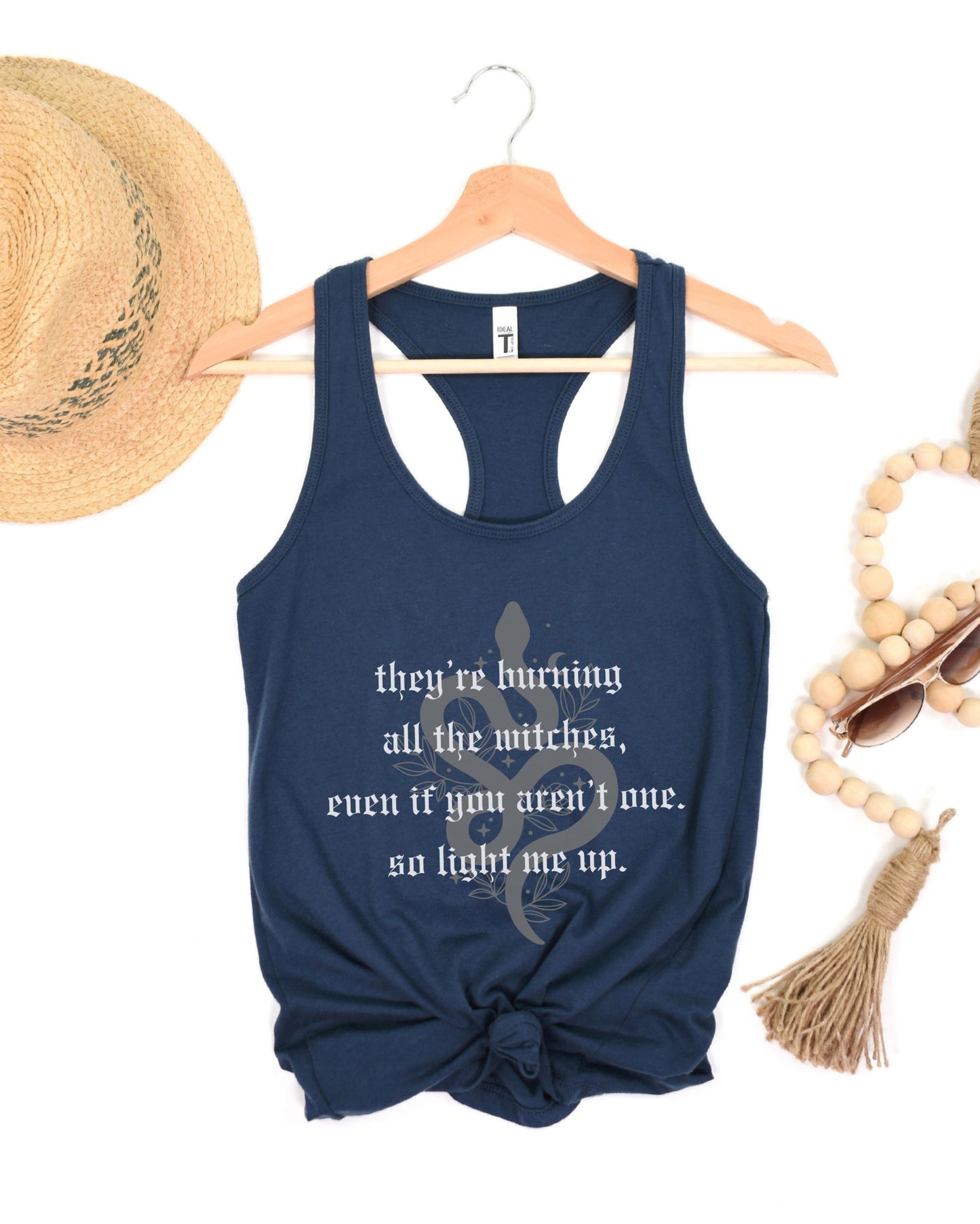 Witchy Vibes Slim Fit Racerback Tank Top – Next Level Gothic Celestial Snake Tank