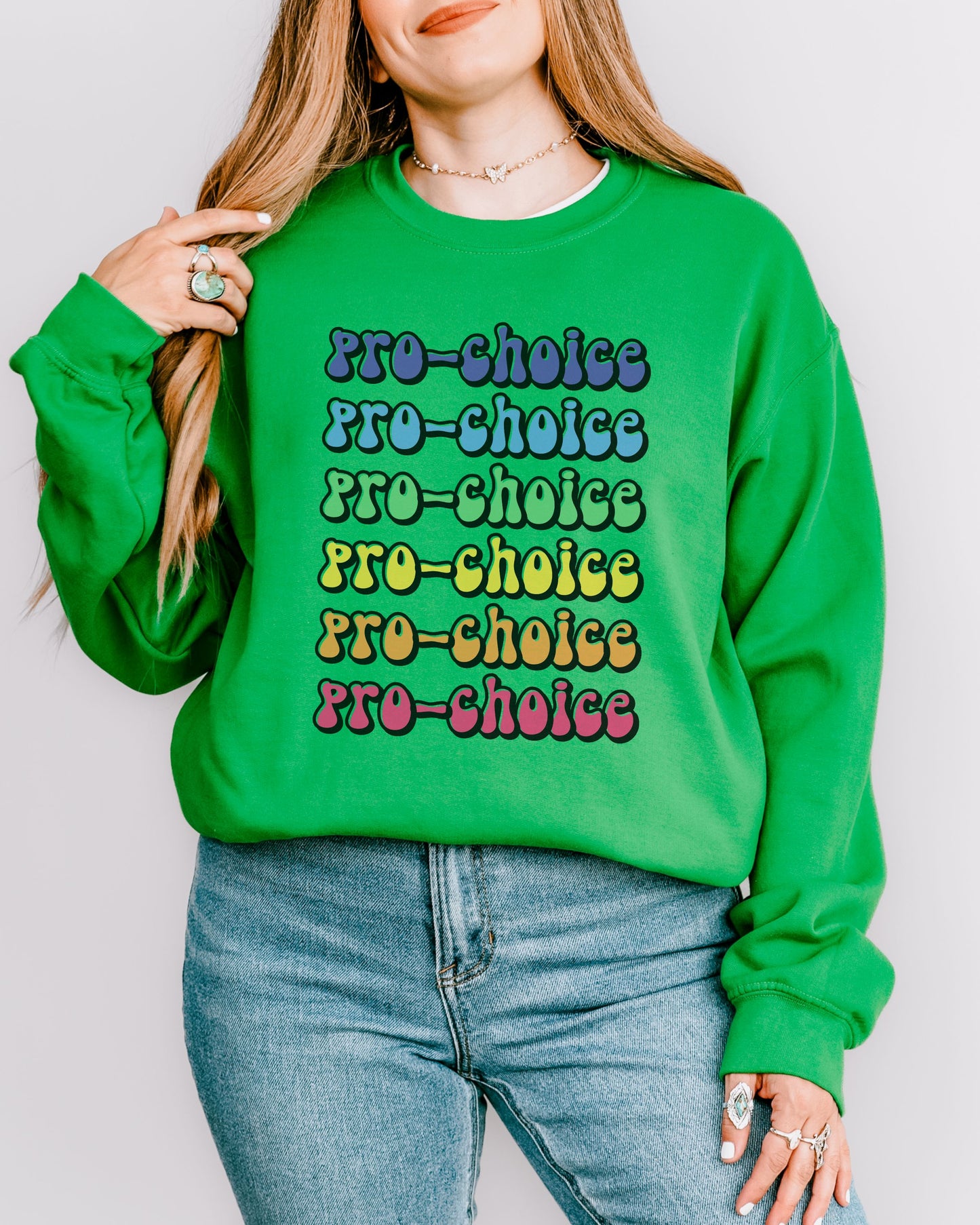 Pro-Choice Sweatshirt – Retro Rainbow Feminist Crewneck with Social Justice Statement