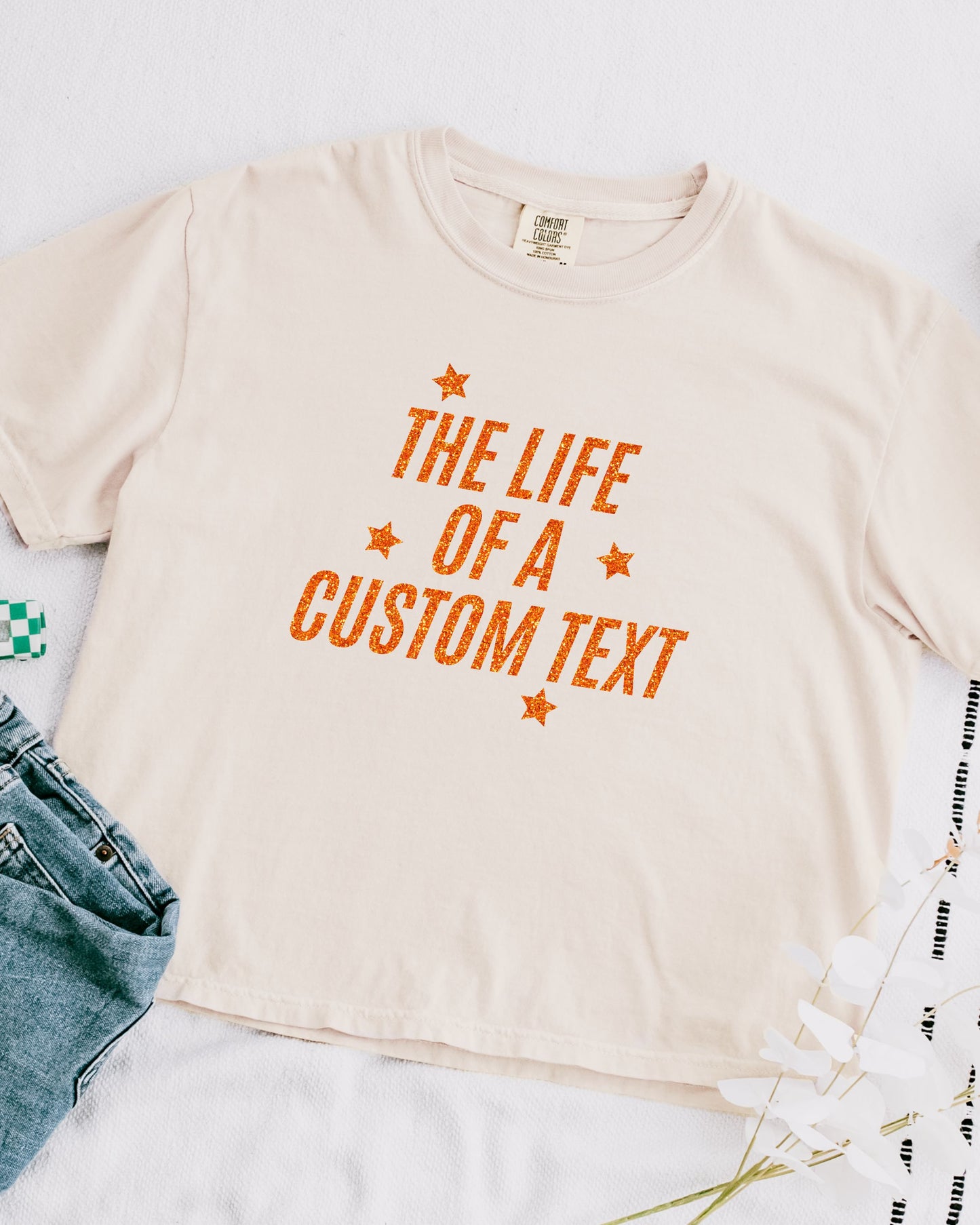 The Life Of A... Custom Crop Top | Comfort Colors Glitter-Effect Print Personalized Tee