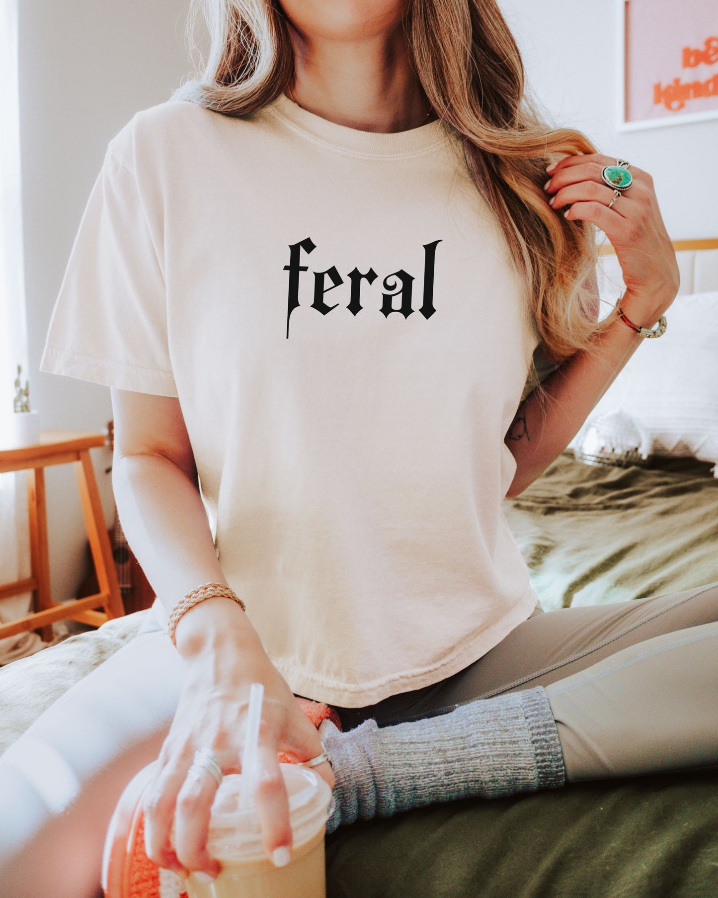 Feral Crop Top – Comfort Colors Gothic Print Cropped Tee