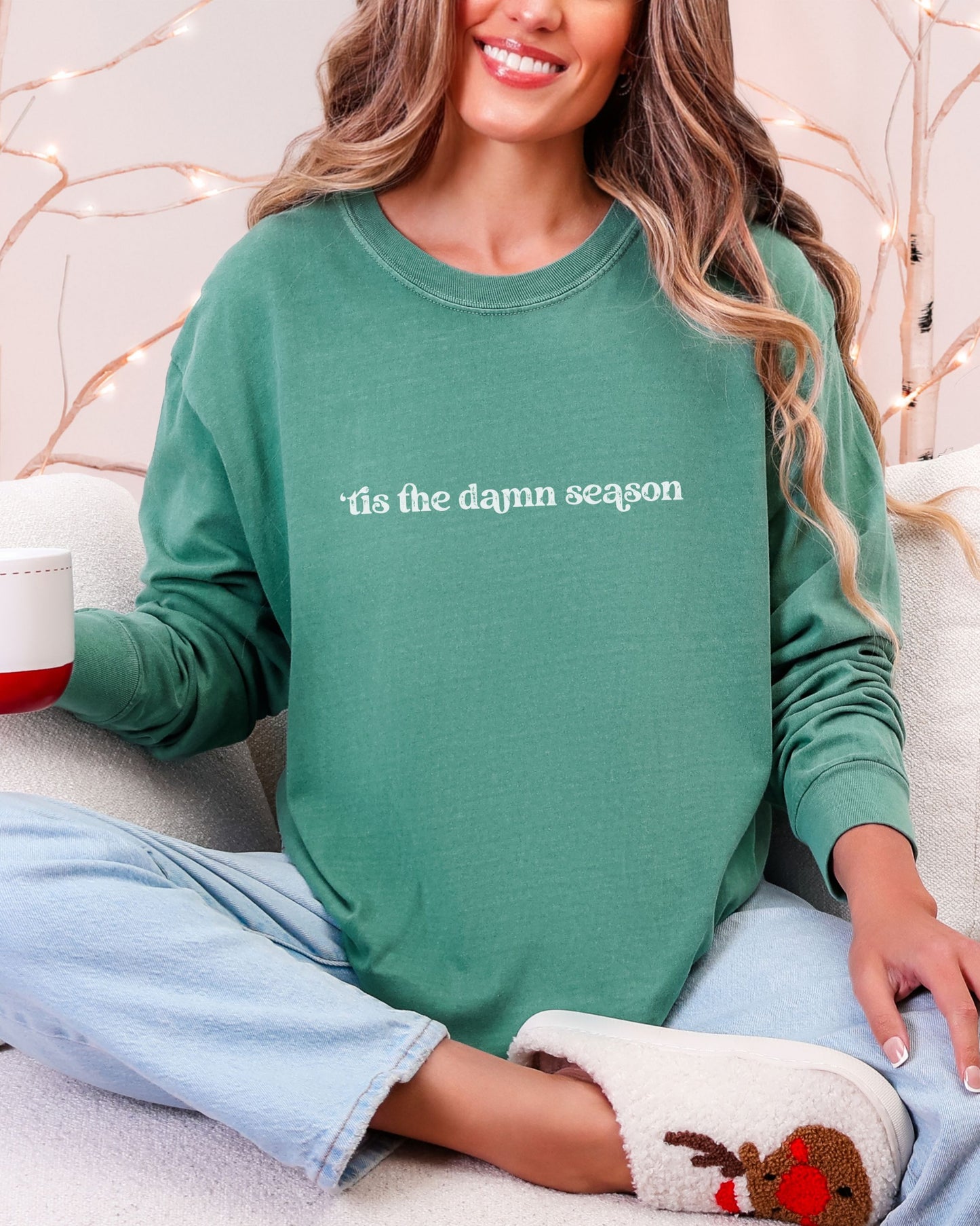 ’Tis The Damn Season Long Sleeve Shirt – Comfort Colors Distressed Holiday Tee