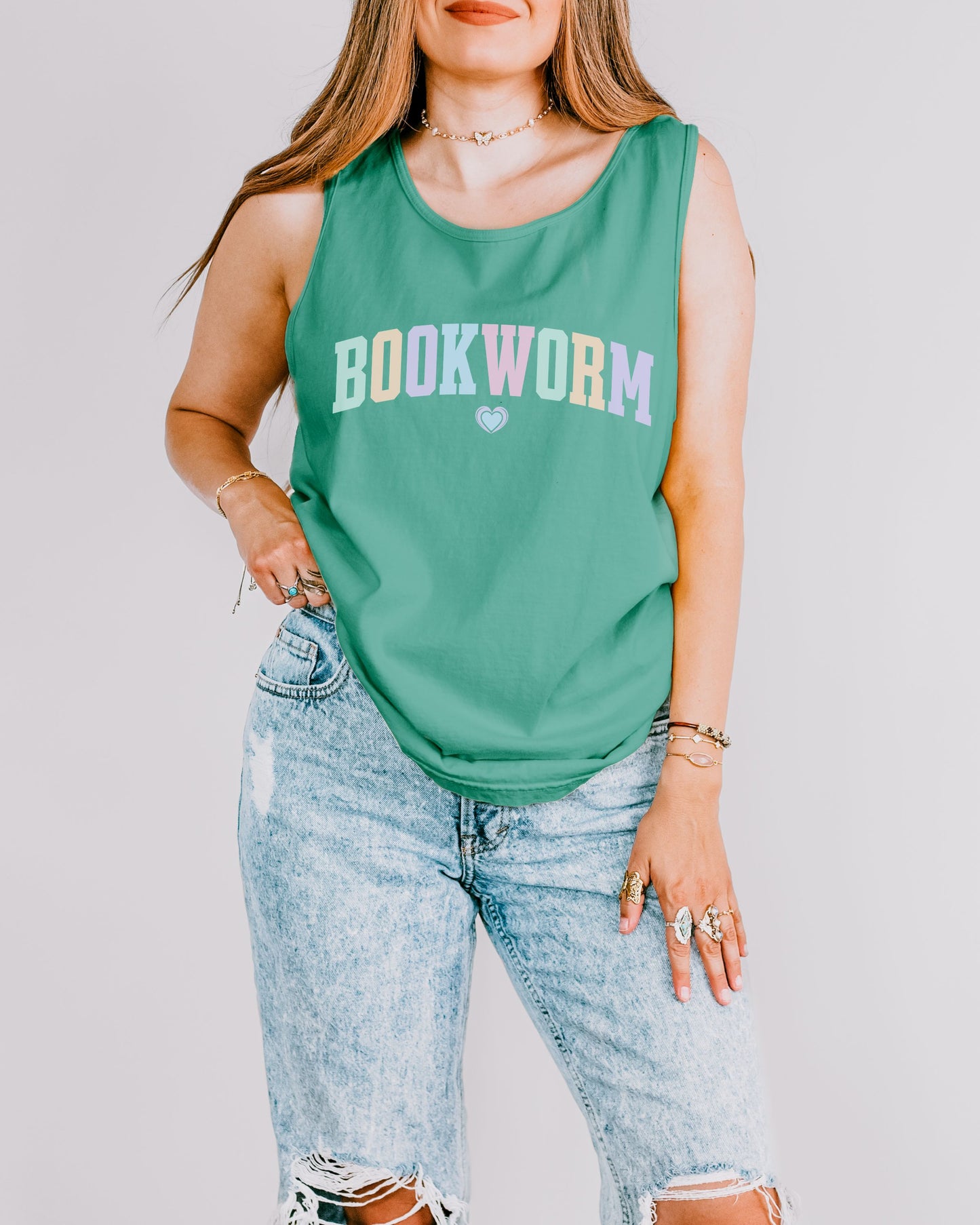 Bookworm Tank Top – Comfort Colors Bookish Pastel Graphic Tee for Readers