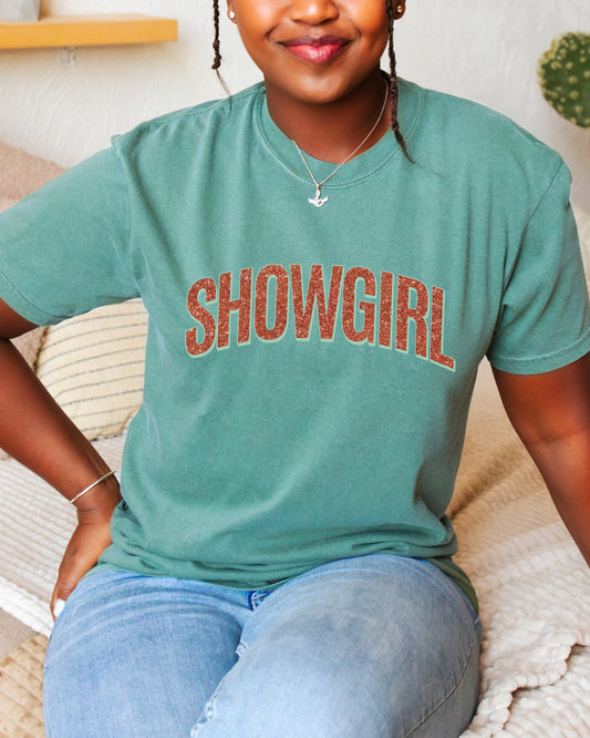 Showgirl T-Shirt – Comfort Colors Glitter-Effect Printed Vintage Graphic Tee