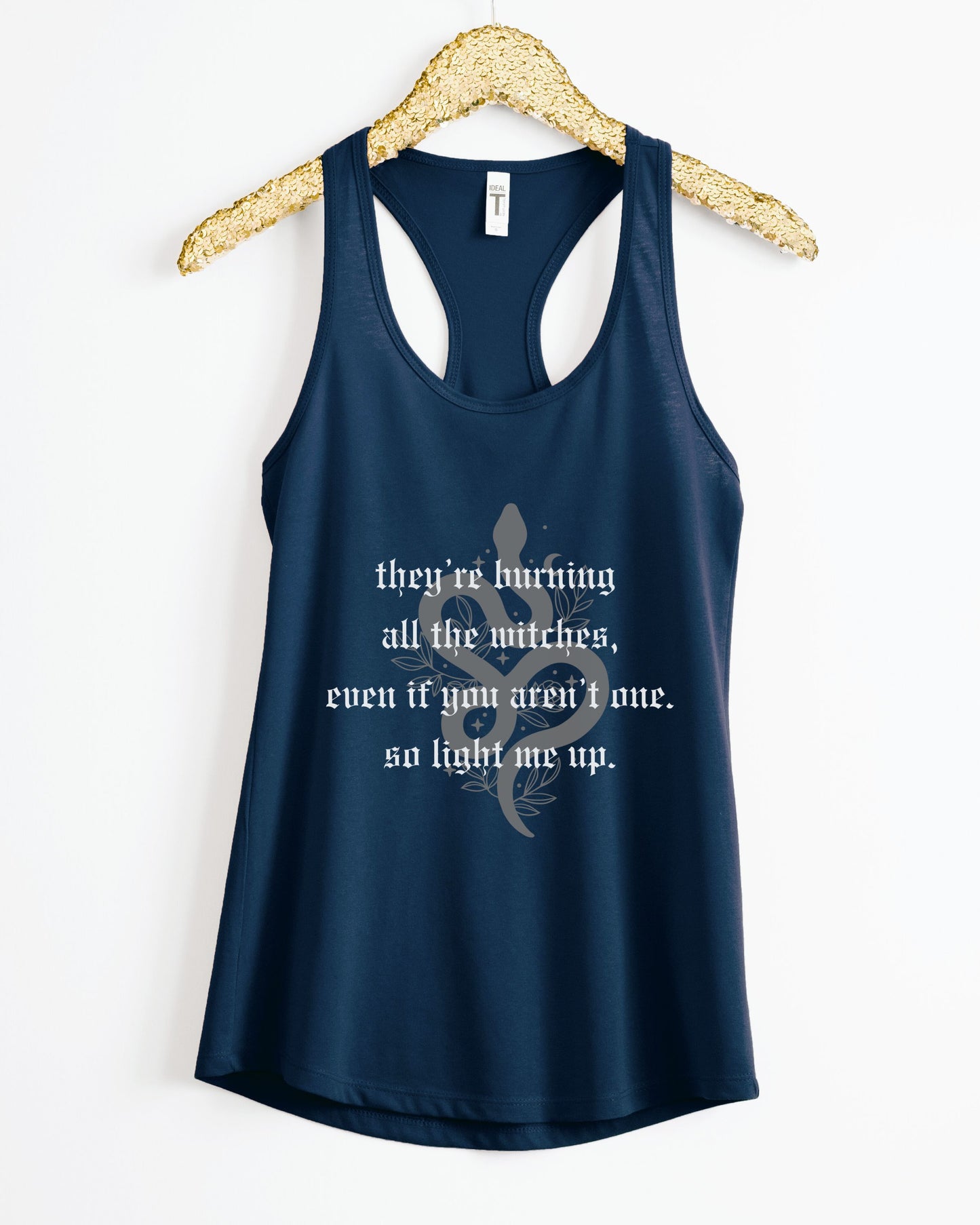 Witchy Vibes Slim Fit Racerback Tank Top – Next Level Gothic Celestial Snake Tank
