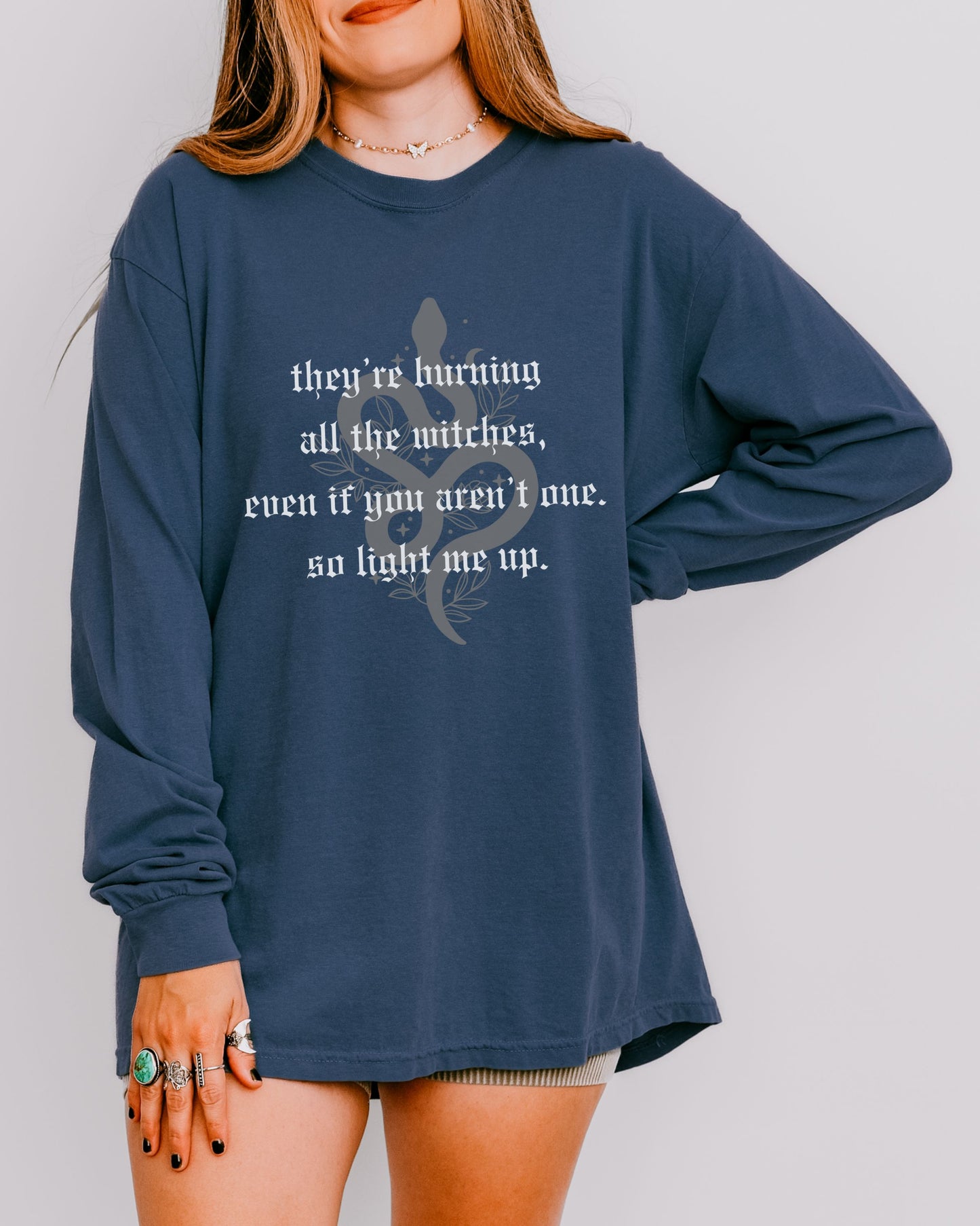 Witchy Vibes Long Sleeve Shirt – Comfort Colors Gothic Celestial Snake Tee