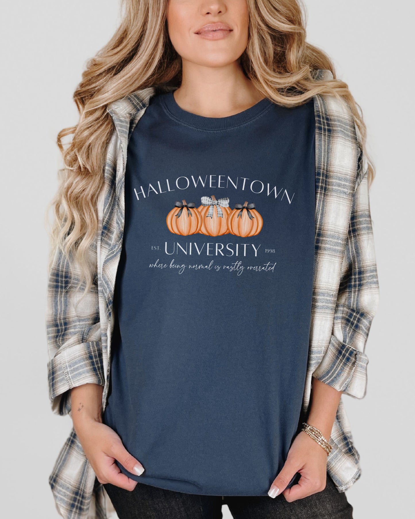 Halloweentown University T-Shirt – Comfort Colors Tee with Coquette Pumpkins