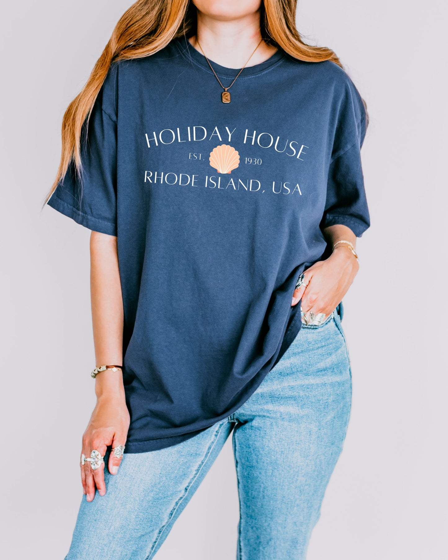 Holiday House RI T-Shirt – Comfort Colors Seashell Tee, Coastal Rhode Island USA Shirt
