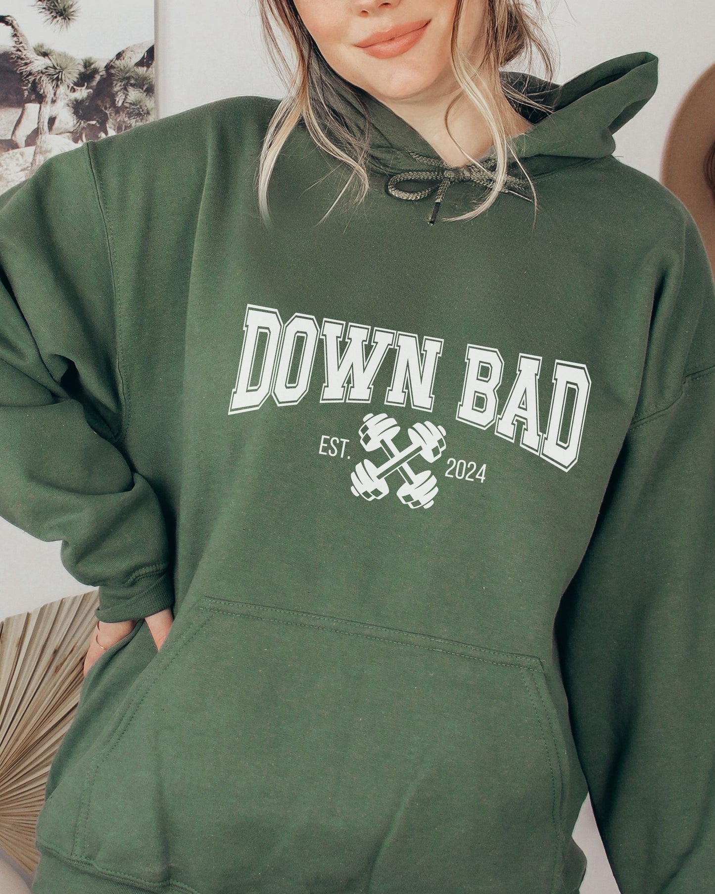 Down Bad Hoodie – Gildan Sweatshirt Workout Graphic Pullover with Weights
