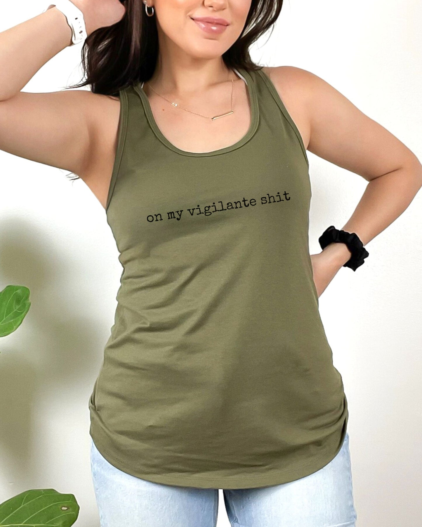 On My Vigilante Shit Tank Top – Next Level Slim Fit Racerback