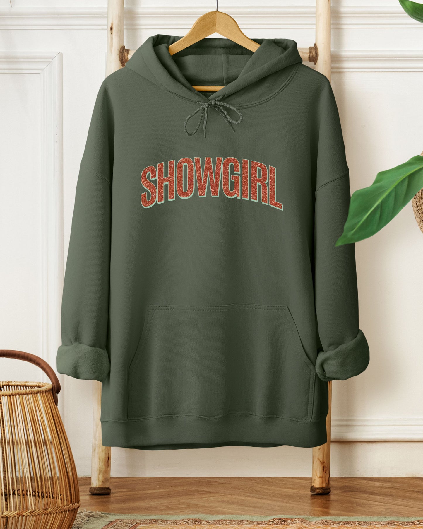 Showgirl Hoodie – Glitter-Effect Printed Vintage Graphic Pullover