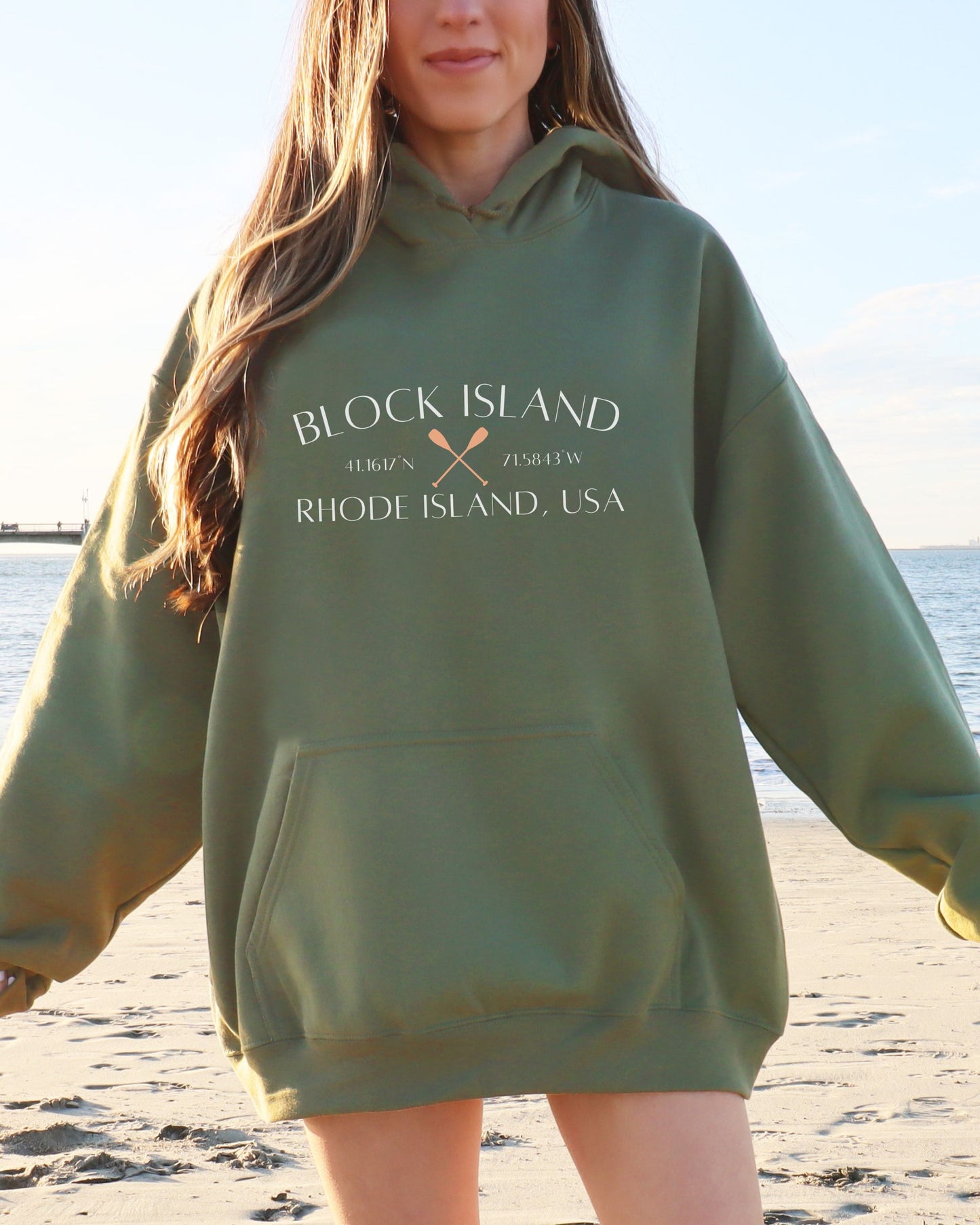 Block Island Rhode Island Hoodie – Gildan Graphic Hoodie with Paddles & Coordinates