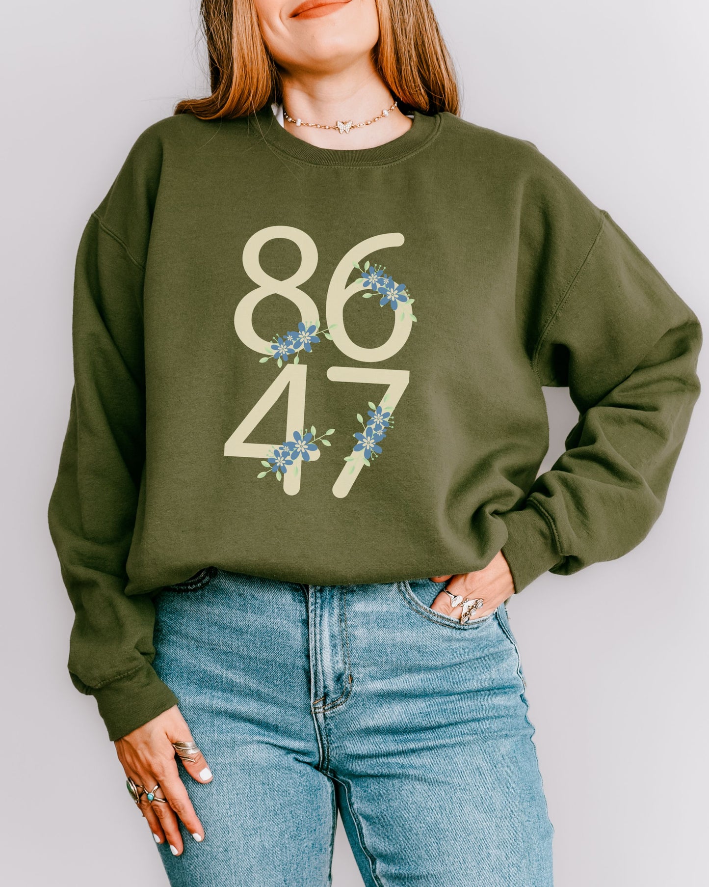 Floral 8647 Sweatshirt – Gildan Minimalist Anti-Trump Political Crewneck