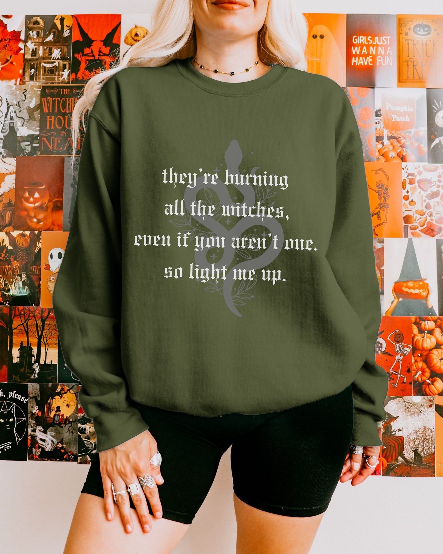 Witchy Vibes Crewneck Sweatshirt - Gildan Gothic Celestial Snake Crewneck