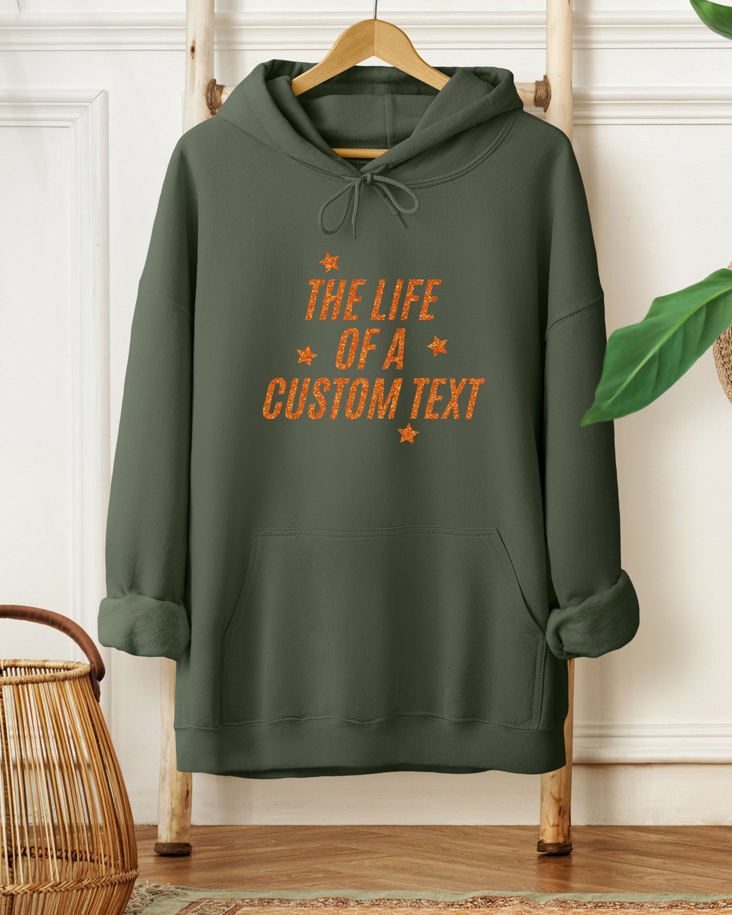 The Life Of A… Custom Hoodie – Gildan Glitter-Effect Printed Personalized Pullover
