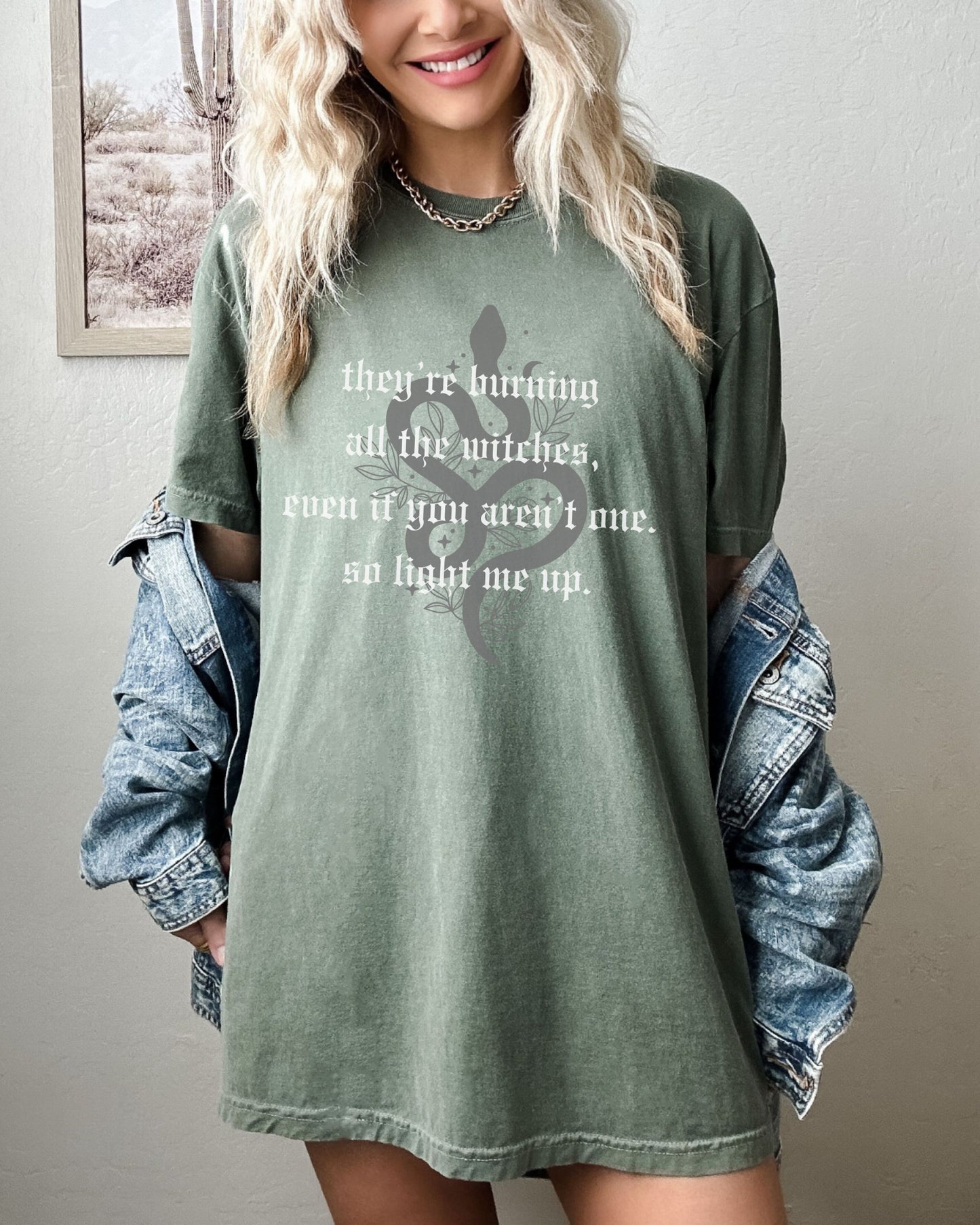Witchy Vibes T-Shirt – Comfort Colors Witches Burn Gothic Celestial Snake Graphic Tee