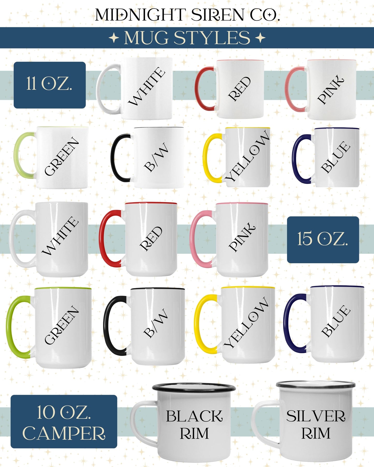 Collection of mug styles available with various colors and styles.