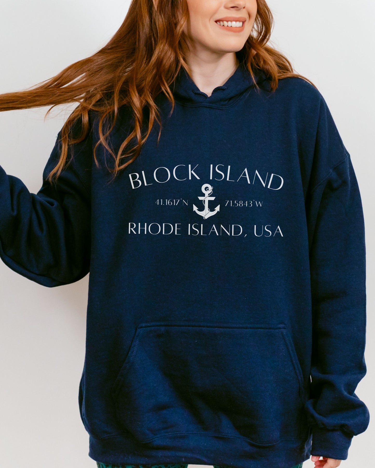 Block Island Rhode Island Hoodie – Gildan Graphic Hoodie with Anchor & Coordinates