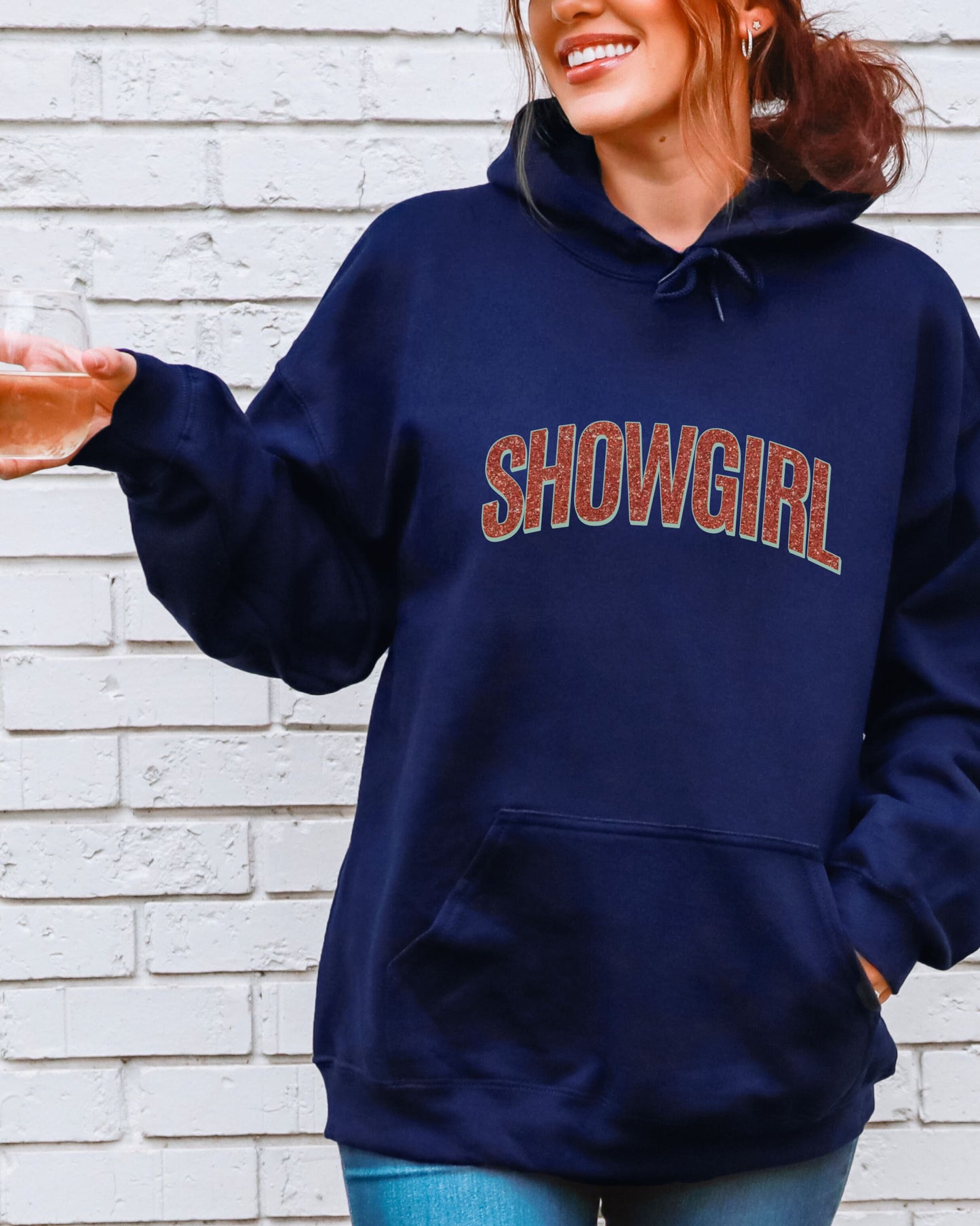 Showgirl Hoodie – Glitter-Effect Printed Vintage Graphic Pullover