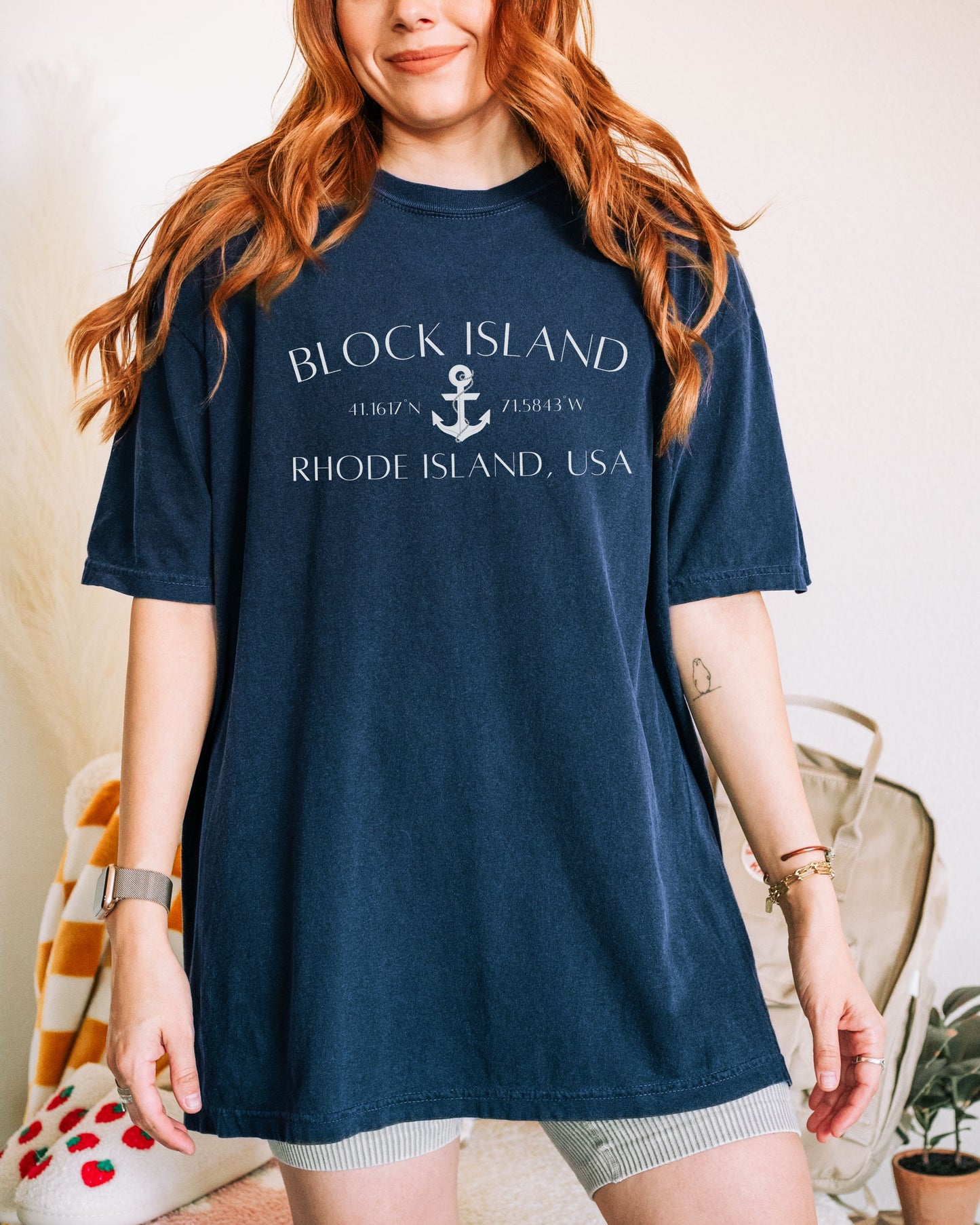Block Island Rhode Island T-Shirt – Comfort Colors Nautical Tee with Anchor & Coordinates