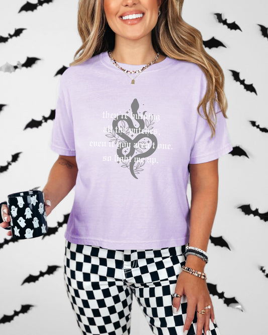 Witchy Vibes Boxy Crop Top Tee - Comfort Colors Crop Gothic Celestial Snake Tee