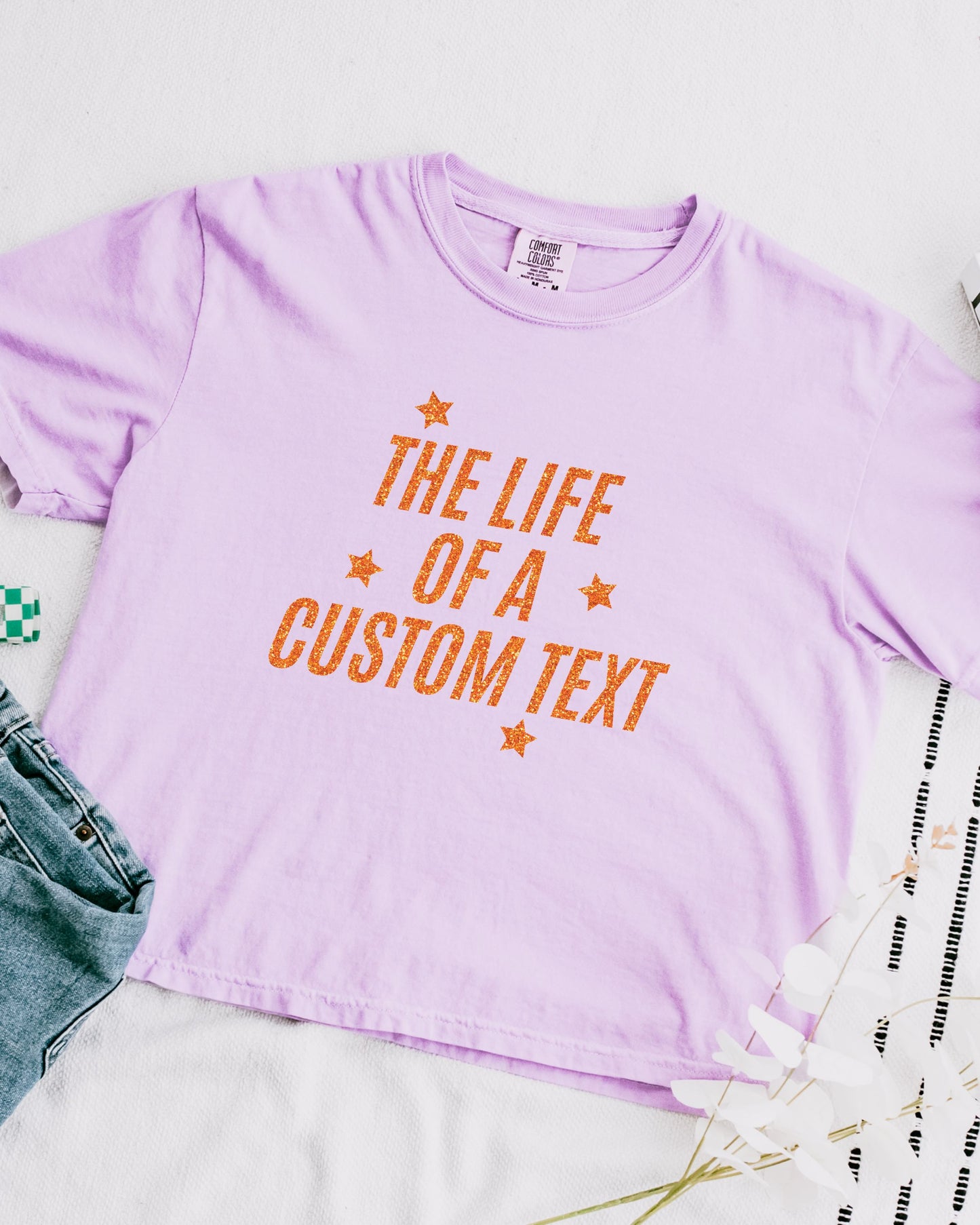 The Life Of A... Custom Crop Top | Comfort Colors Glitter-Effect Print Personalized Tee