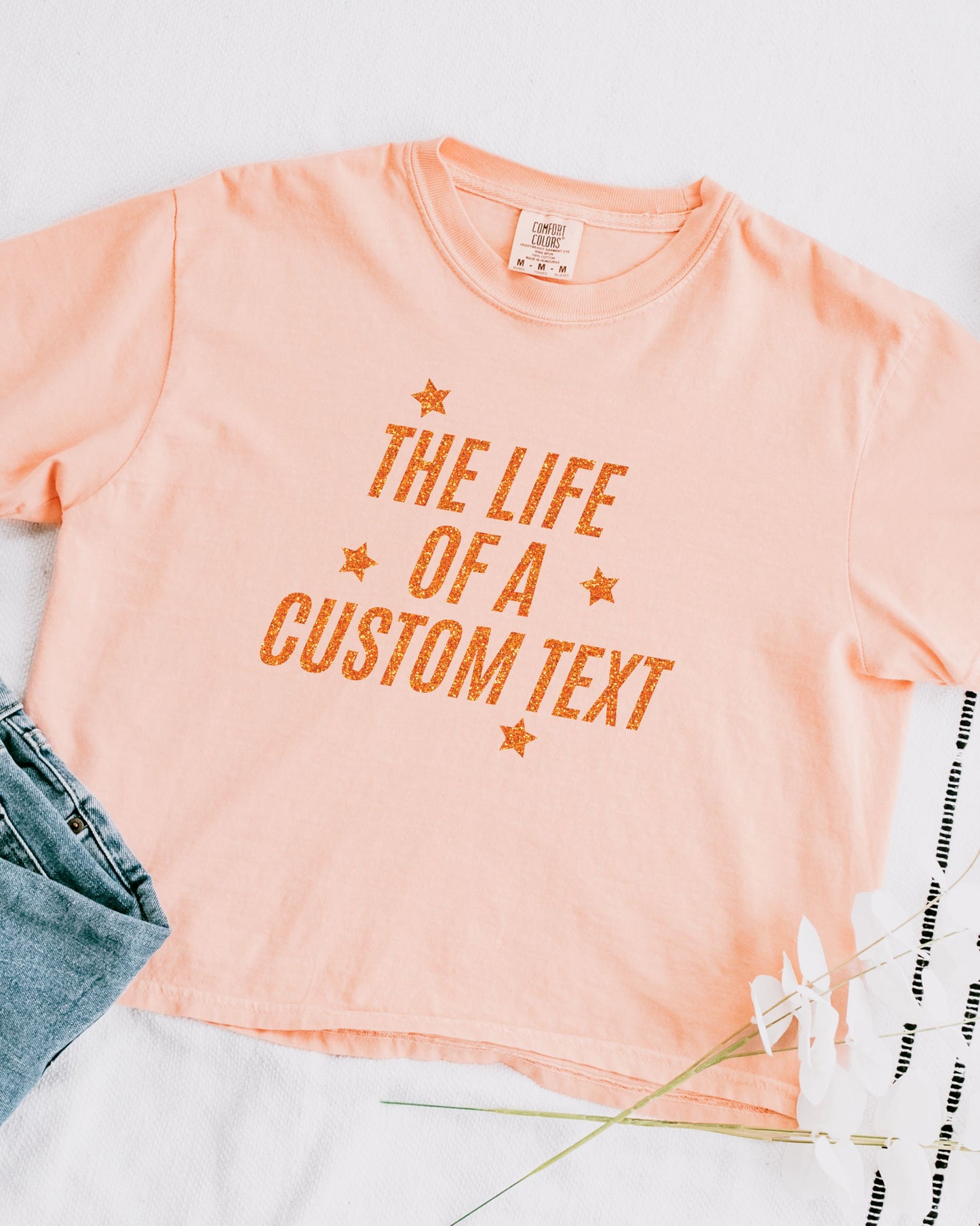 The Life Of A... Custom Crop Top | Comfort Colors Glitter-Effect Print Personalized Tee