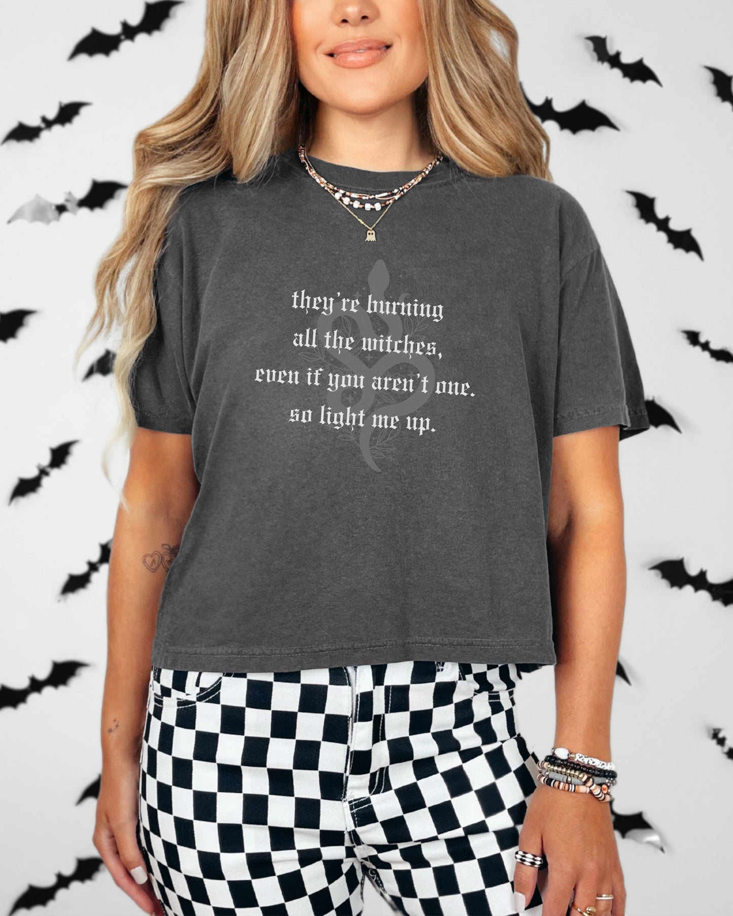 Witchy Vibes Boxy Crop Top Tee - Comfort Colors Crop Gothic Celestial Snake Tee