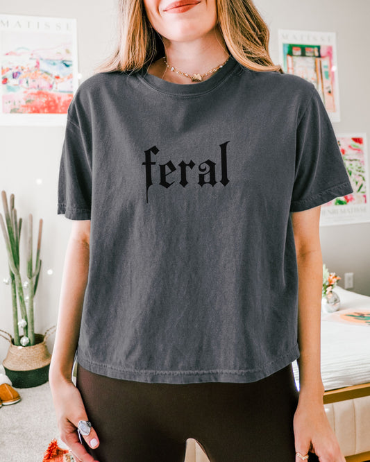 Feral Crop Top – Comfort Colors Gothic Print Cropped Tee