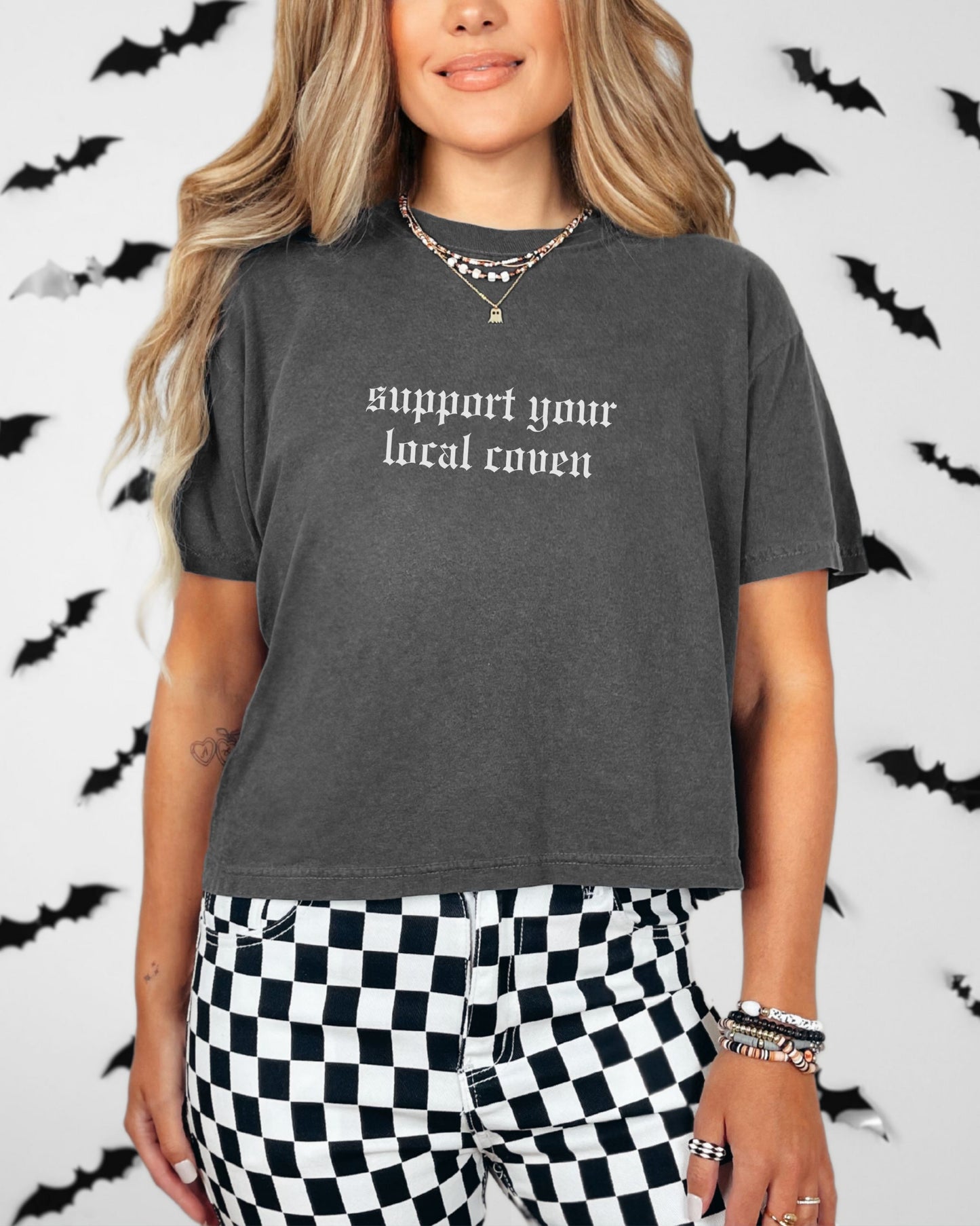 Support Your Local Coven Crop Top – Comfort Colors Gothic Witchy Tee