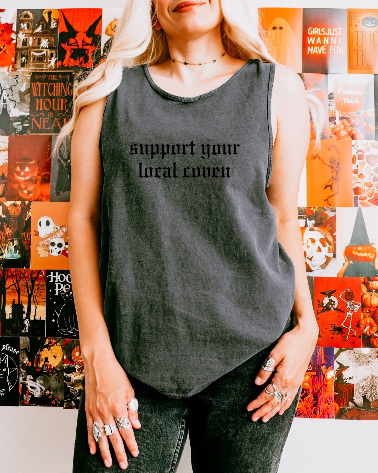Support Your Local Coven Tank Top – Comfort Colors Gothic Witchy Tee