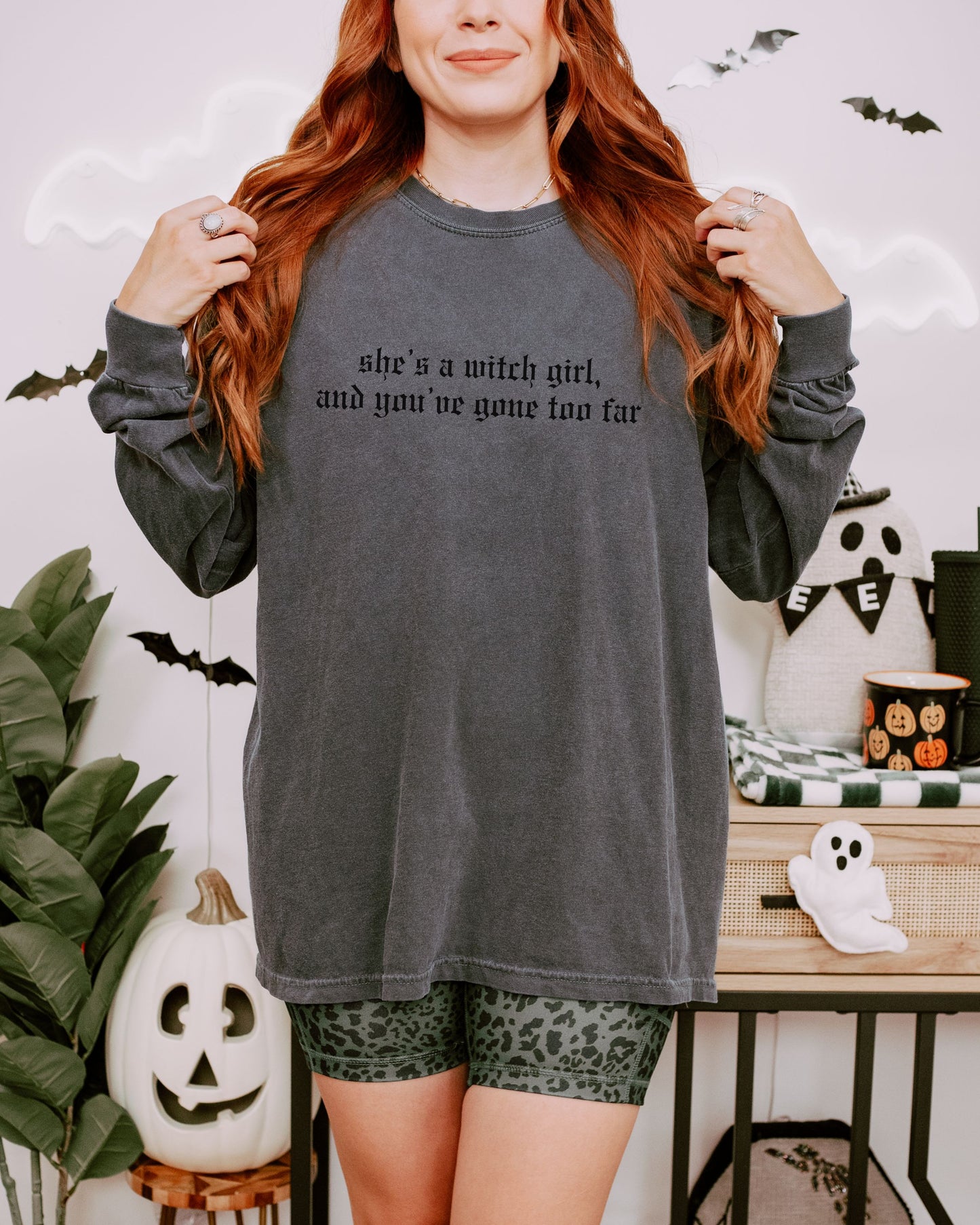 She’s a Witch Girl Long Sleeve Shirt – Comfort Colors Gothic Feminist Tee