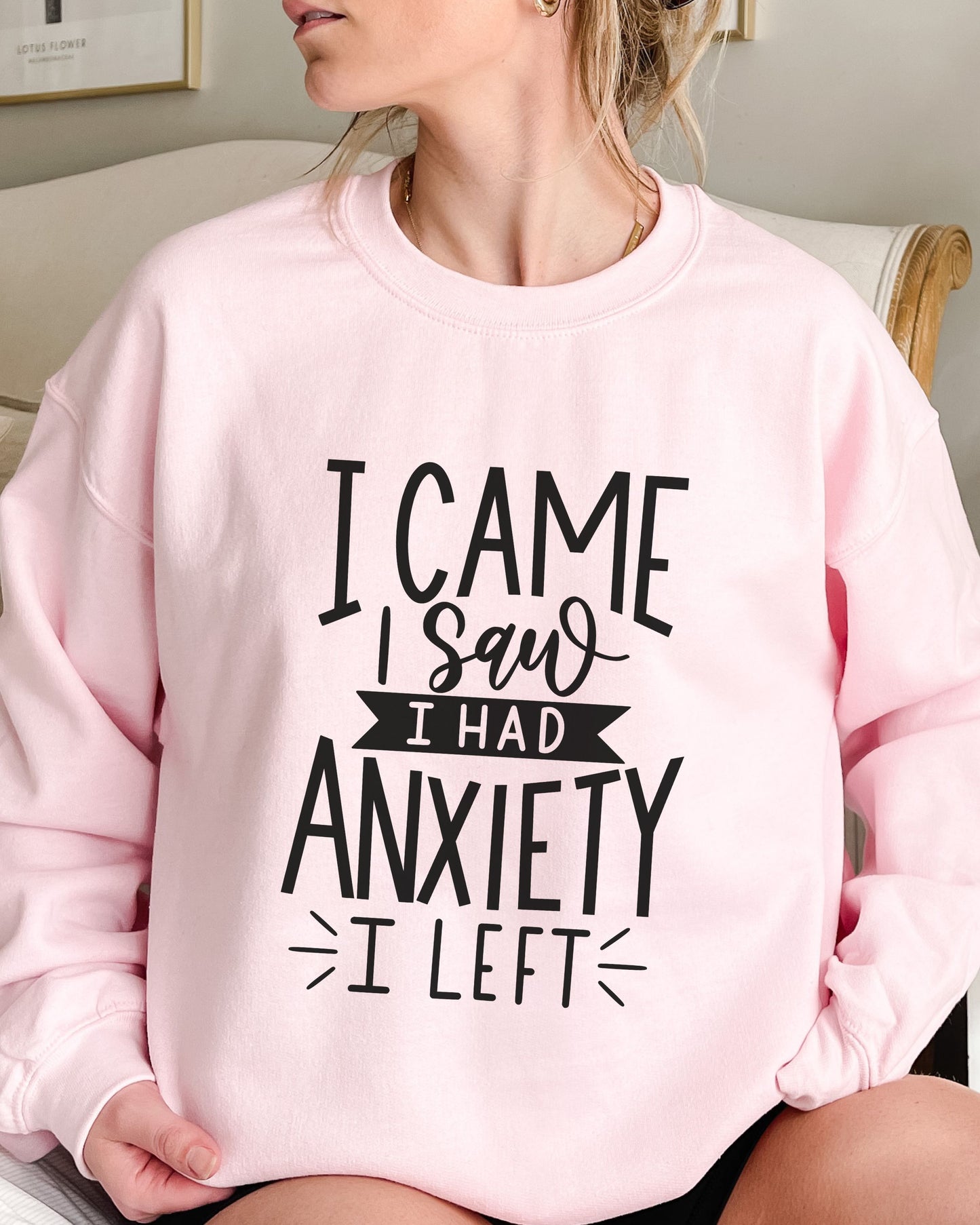 I Came I Saw I Had Anxiety I Left Sweatshirt – Gildan Crewneck Funny Pullover